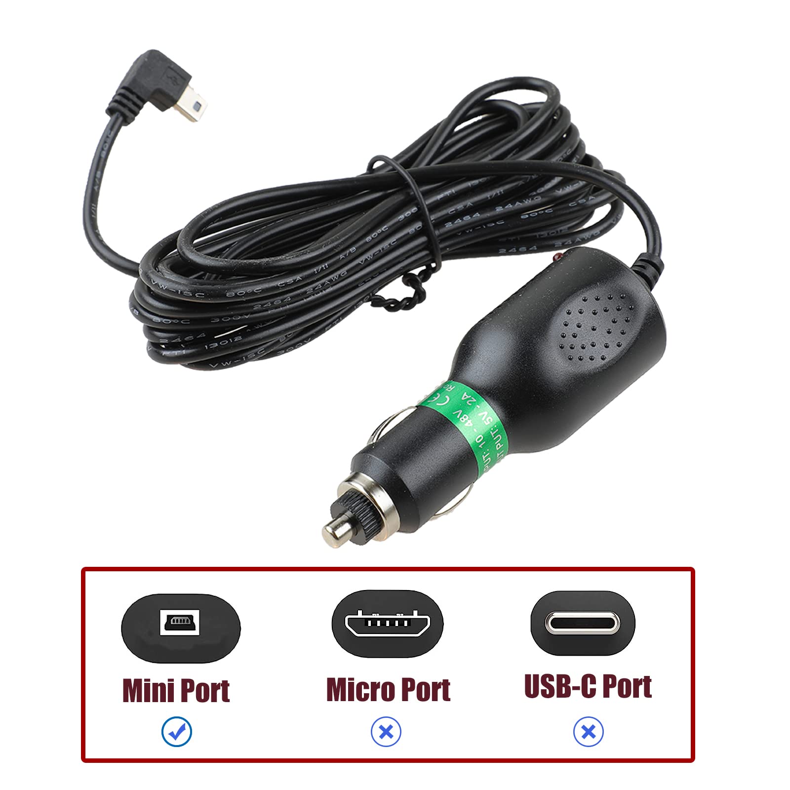 Premium Dash Cam Charger Cable - Mini USB Right Angle Port, 12V/24V Car & Truck Power Adapter (3.5M, Black) - Perfect for GPS Navigation, Security Cameras & Long Road Trips
