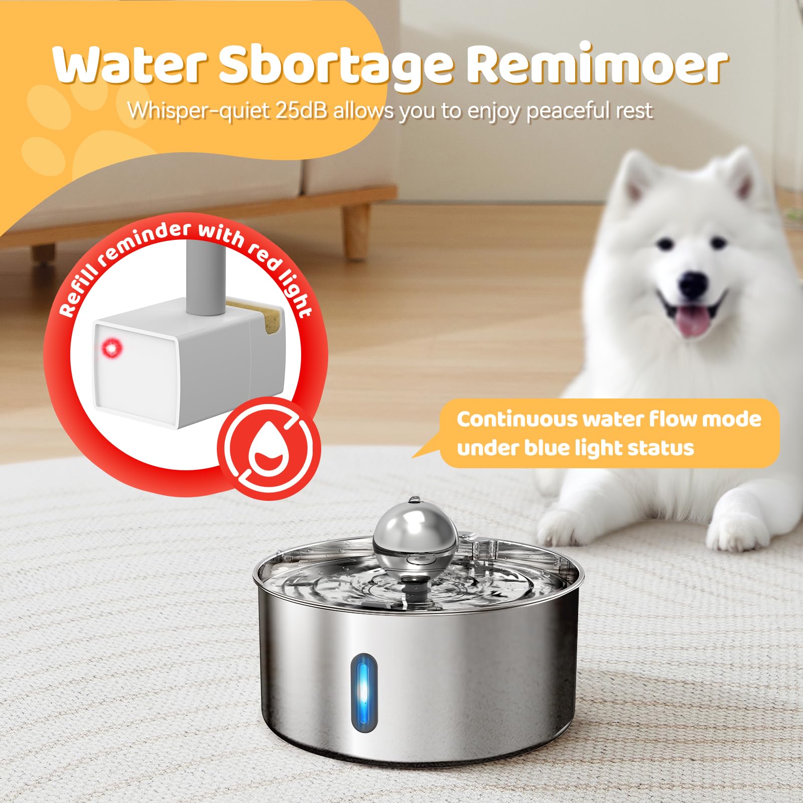 7L/237oz/1.8G Stainless Steel Automatic Dog Water Fountain with Quiet Pump & Multi-Filtration System - Large Pet Water Dispenser Bowl for Dogs & Cats (Silver) - Perfect for Home, Office, and Outdoor Use
