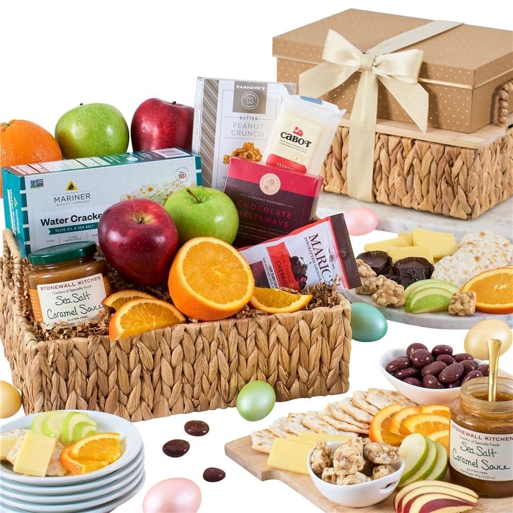 Premium Easter Fruit Basket with Fresh Fruits, Gourmet Cheese, Caramel Sauce & Chocolate - Perfect for Holiday Gifting, Corporate Events & Family Celebrations by GourmetGiftBaskets.com