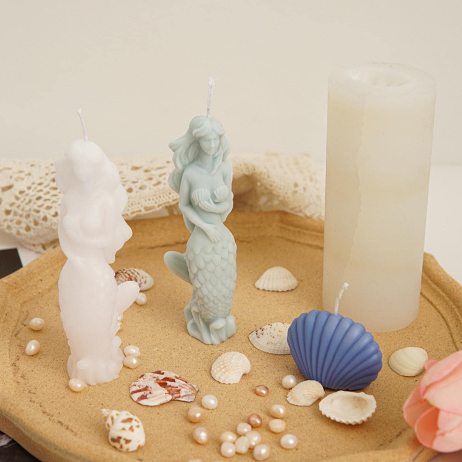 3D Mermaid Silicone Candle & Soap Molds for DIY Crafts - Reusable Handmade Candle Making Kit - Perfect for Halloween Party Decorations, Home Decor & Gift Making