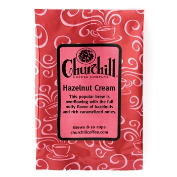 Churchill Hazelnut Cream Flavored Ground Coffee - 10 Single Serve Portioned Packs (1.5 oz Each) - Perfect for Office, Home Brewing & Gift Giving