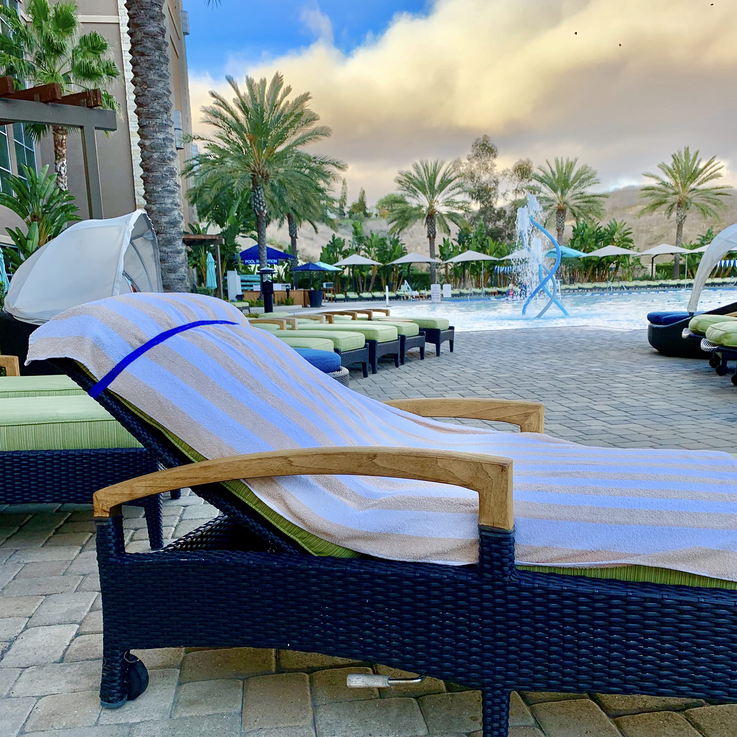 Cruise On Towel Bands for Cruise Chairs (4 Pack) - Secure & Stylish Beach Towel Clips for Pool, Ship & Travel - Blue & Teal - Perfect for 2025 & 2027 Vacations, Essential for Beach, Cruise & Resort Use