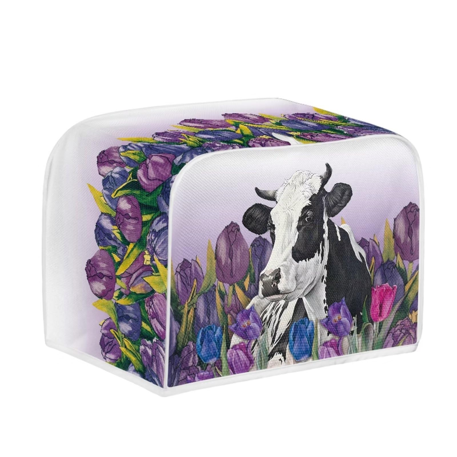 Tulip Cow Print Toaster Cover - 2 Slice Wide Slot Kitchen Appliance Protector - Durable Bread Maker Cover with Zipper - Fingerprint Resistant - Perfect Gift for Women - Ideal for Modern Kitchens, Breakfast Nooks & Home Decor