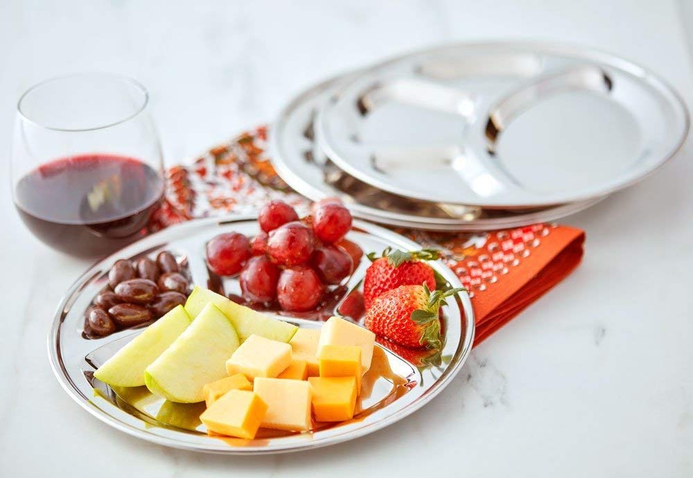 Premium Stainless Steel 4-Compartment Dinner Plate Set (2-Pack) - 13 Inch Restaurant-Grade Serving Platter & Mess Tray - Ideal for Camping, Picnics, School Cafeterias, Buffets, Outdoor Dining & Catering Events