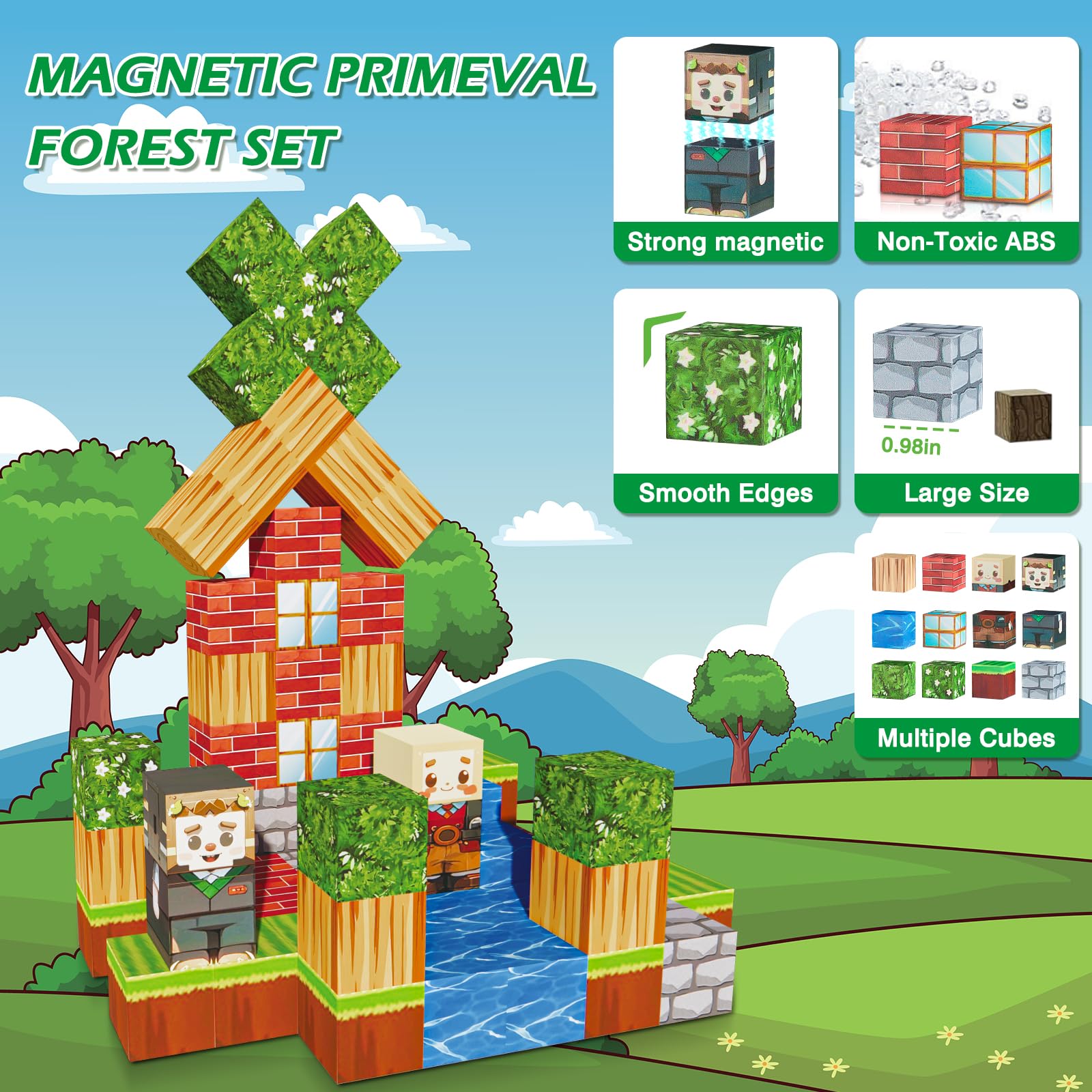 68Pcs Magnetic Building Blocks Set - STEM Educational Toys for Kids Ages 3+, Creative Construction Sensory Toys for Toddlers, Perfect Birthday & Easter Gift for Boys & Girls - Fun Learning & Playtime Activity