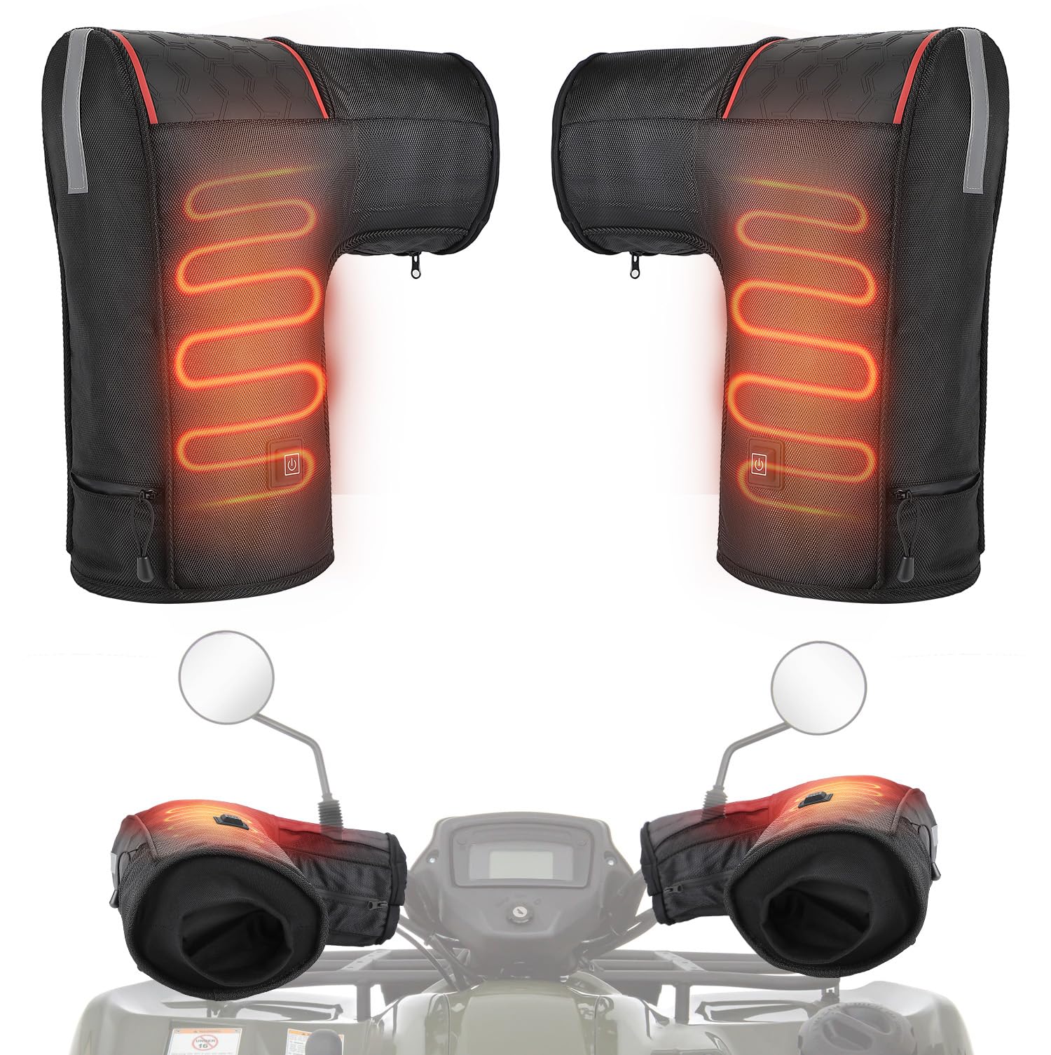 KEMIMOTO Heated Handlebar Warmers for ATV - 3 Adjustable Heating Levels, Winter Handlebar Mitts for Men, Compatible with Polaris Sportsman, Can-Am Scrambler, Honda FourTrax & Yamaha Grizzly - Keep Hands Warm in Snow, Ice & Off-Road Riding