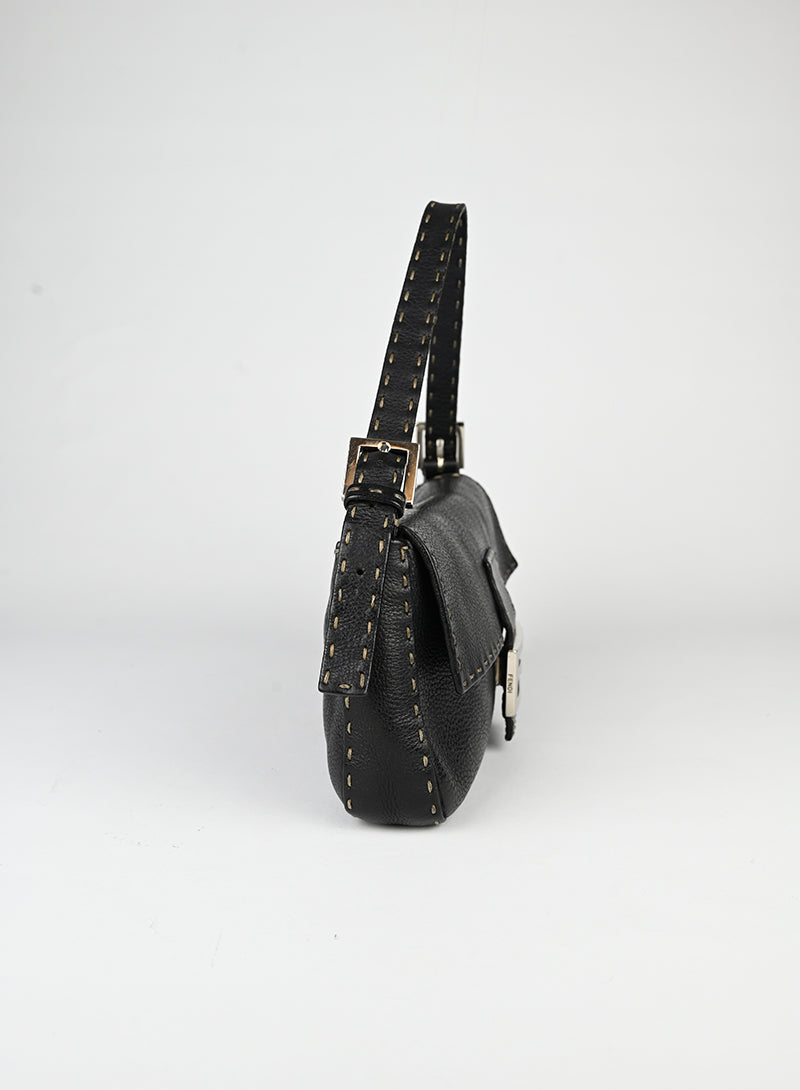 Fendi Selleria Black Baguette Bag - Luxury Leather Handbag for Women, Perfect for Parties, Work & Everyday Use
