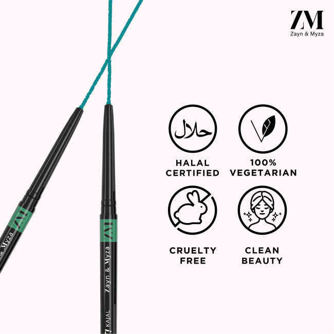 ZM Zayn & Myza Kajal Blink IT Green Eyeliner - 0.35gm Waterproof & Smudge-Proof Kohl Pencil for Dramatic Eye Makeup - Perfect for Parties, Weddings & Night Out Looks