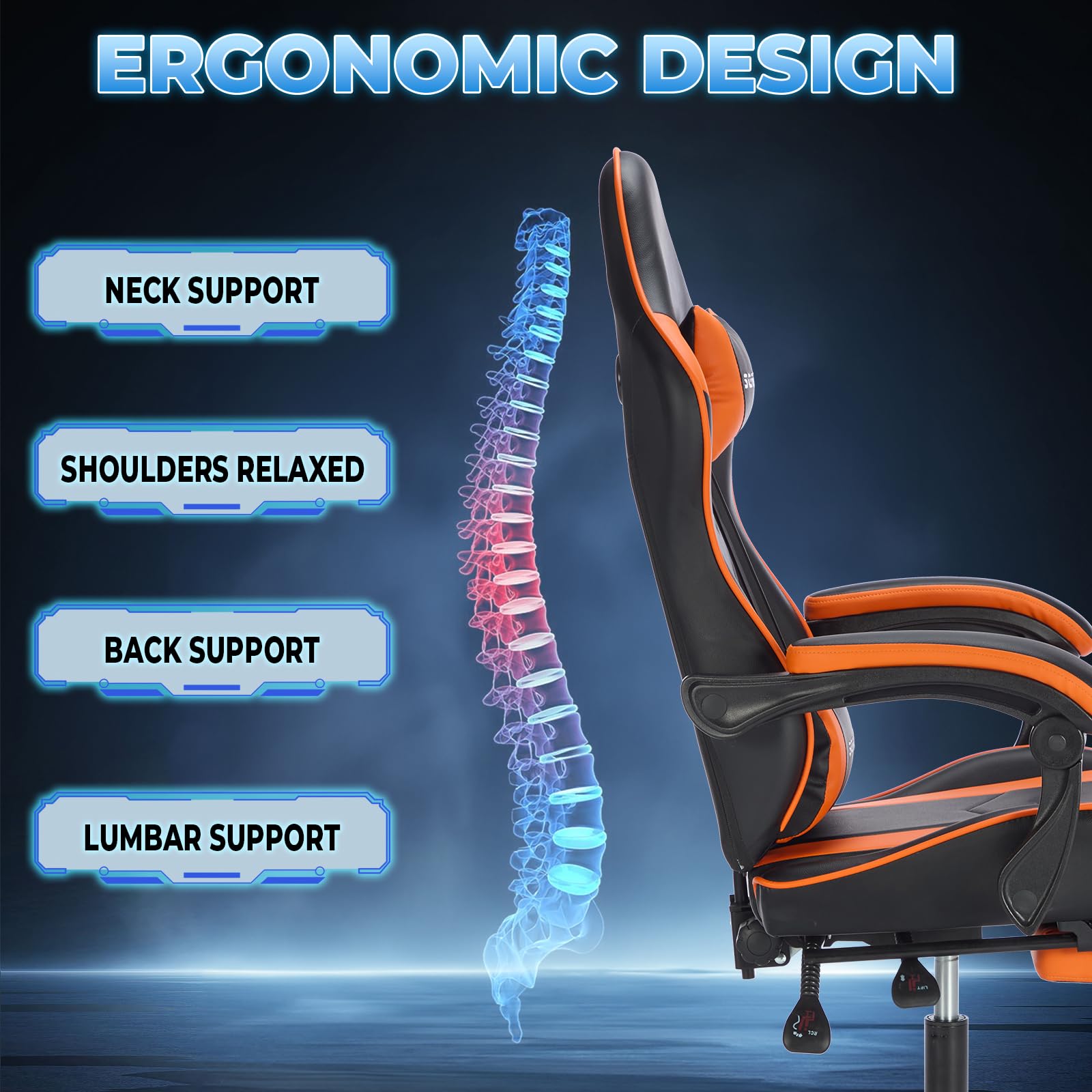 Ergonomic Gaming Chair with Footrest & Massage - PU Leather Computer Desk Chair, Adjustable High Back Office Swivel Recliner for Adults - Perfect for Esports, Home Office & Console Gaming Sessions