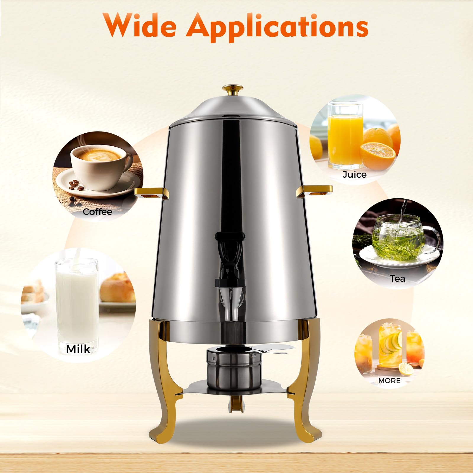13L/3.43Gal Electric Hot Beverage Dispenser with Stainless Steel Faucet - Commercial Coffee Warmer for Milk, Tea, Juice & Hot Drinks (52 Cup Capacity) - Perfect for Cafes, Offices, Catering & Events