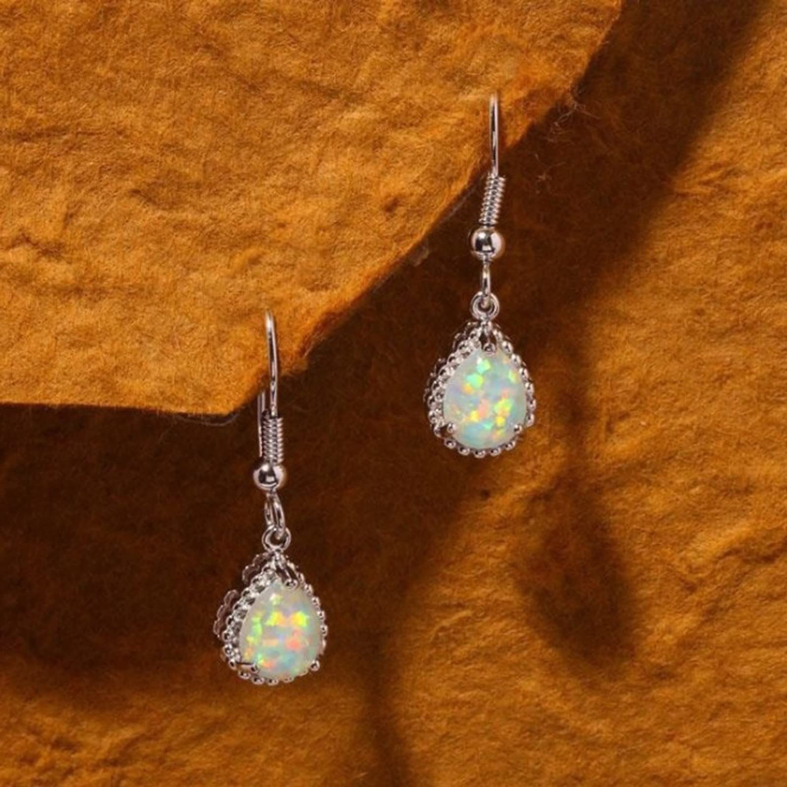 Statement Hoop Earrings for Women - Fashionable Faux Opal Gemstone Earring Set (One Size, Metal) - Perfect for Parties, Weddings & Everyday Wear