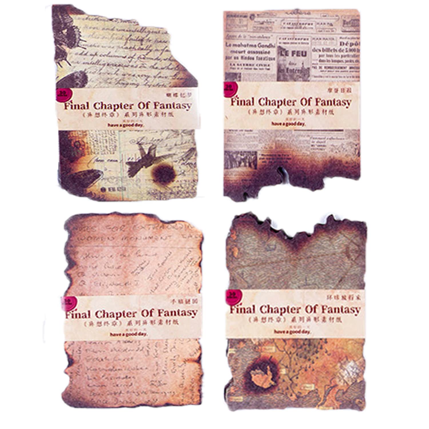Vintage Burned Scrapbook Paper - 120 Sheets of Antique Old Looking Paper Designs for Bullet Journals, Junk Journals, Planners & Retro Crafts (4 Styles) | Perfect for DIY Scrapbooking, Memory Keeping, and Handmade Card Making