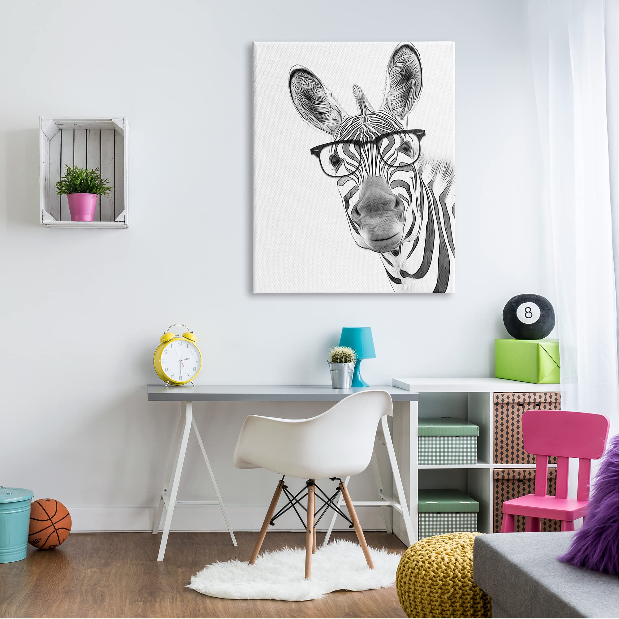 Funny Zebra Wearing Glasses Wall Art - Black & White Monochrome Animal Print by Annalisa Latella - 36x48 Inch Canvas Painting for Living Room, Bedroom or Office Decor