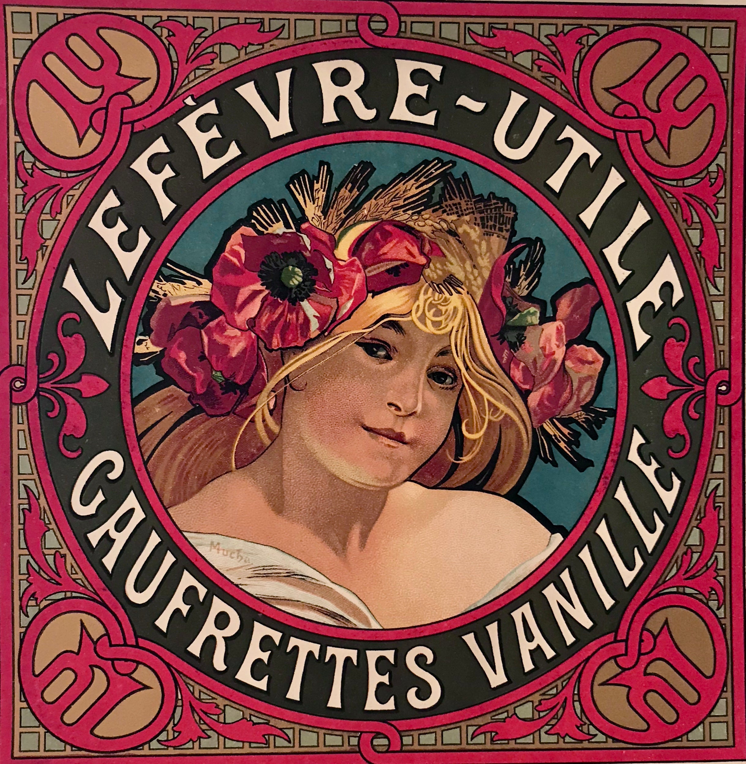 1900 Original Lefevre Utile Vanilla Wafers (LU Biscuits) - Vintage Mucha's Girl with Anemone Crown Label - Perfect for Tea Time, Collectibles & Art Deco Home Decor