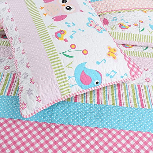 Owl Pink Quilt Set 2 Piece Bedding Set - 100% Cotton Twin Size Comforter & Sham - Soft & Cozy Bedroom Decor for Girls, Teens, Dorm Room, Guest Room