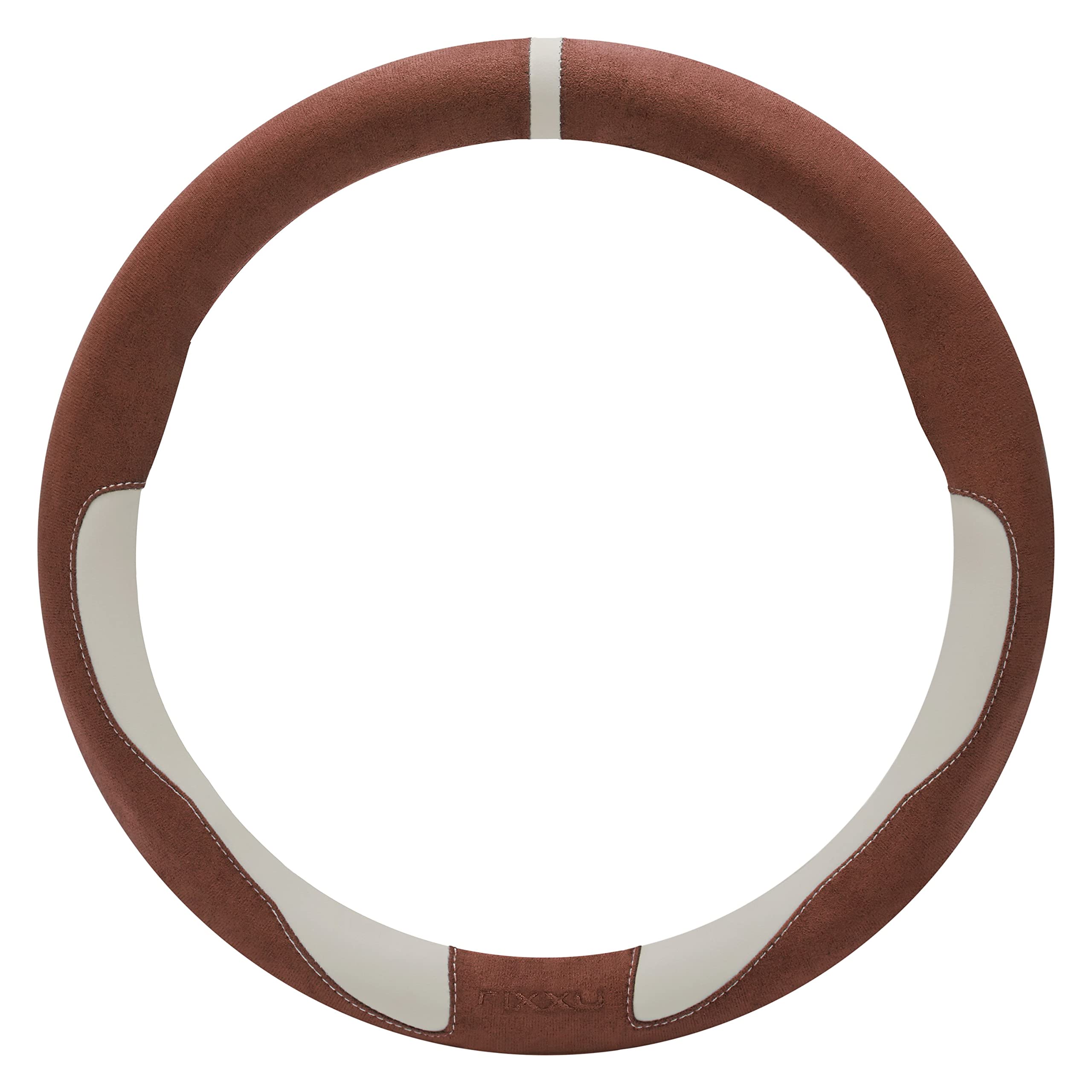 Rixxu SWC-CFWH-SIX Premium Leather Steering Wheel Cover - Universal Fit for Cars, Trucks & SUVs - Coffee/White Color - SIX-SE Series - Enhances Grip & Comfort for Safe Driving