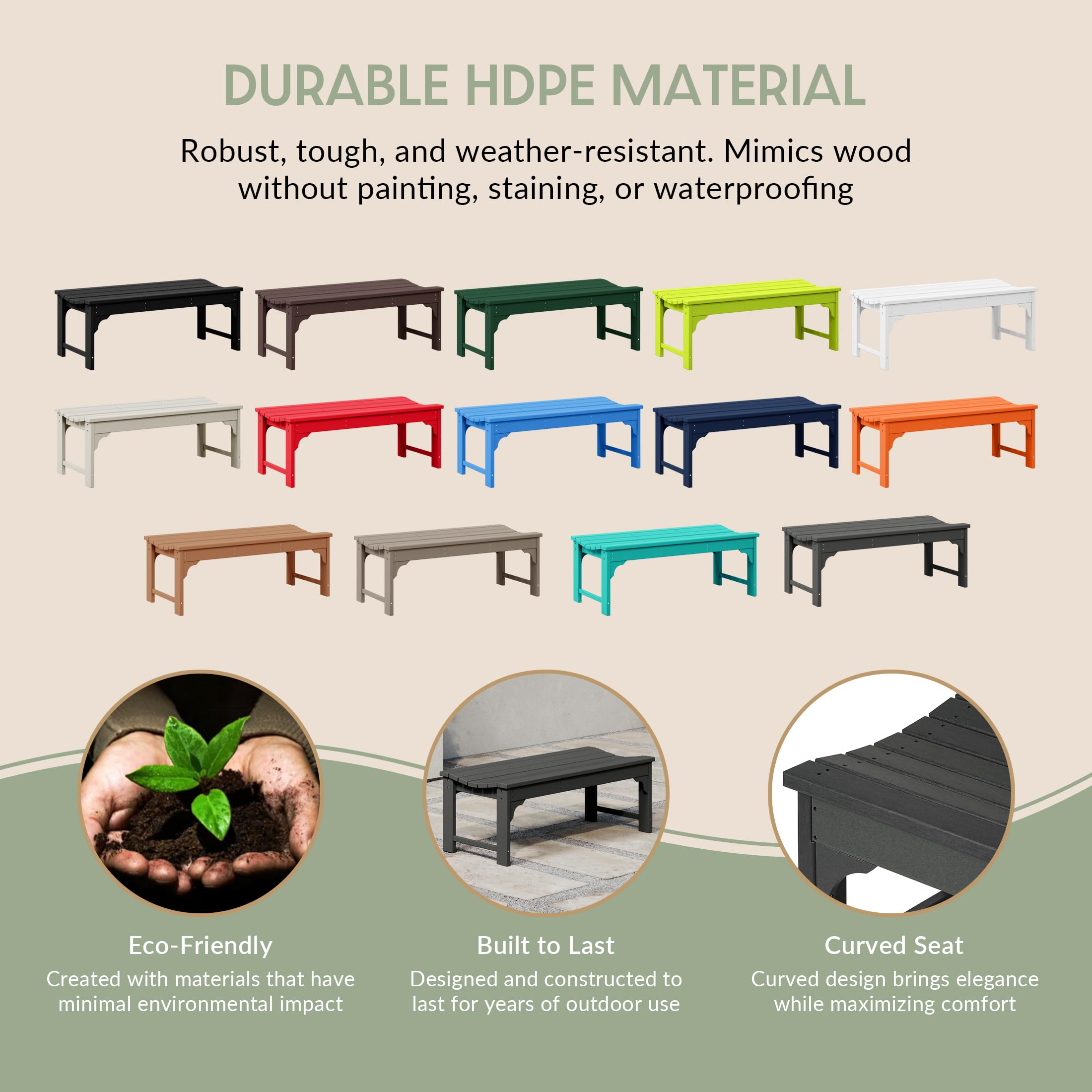WestinTrends Malibu Outdoor Bench - All-Weather Resistant Poly Lumber Backless Patio Garden Bench with Adirondack Curved Design for Maximum Comfort (Gray) - Perfect for Poolside, Garden, Deck, and Outdoor Relaxation