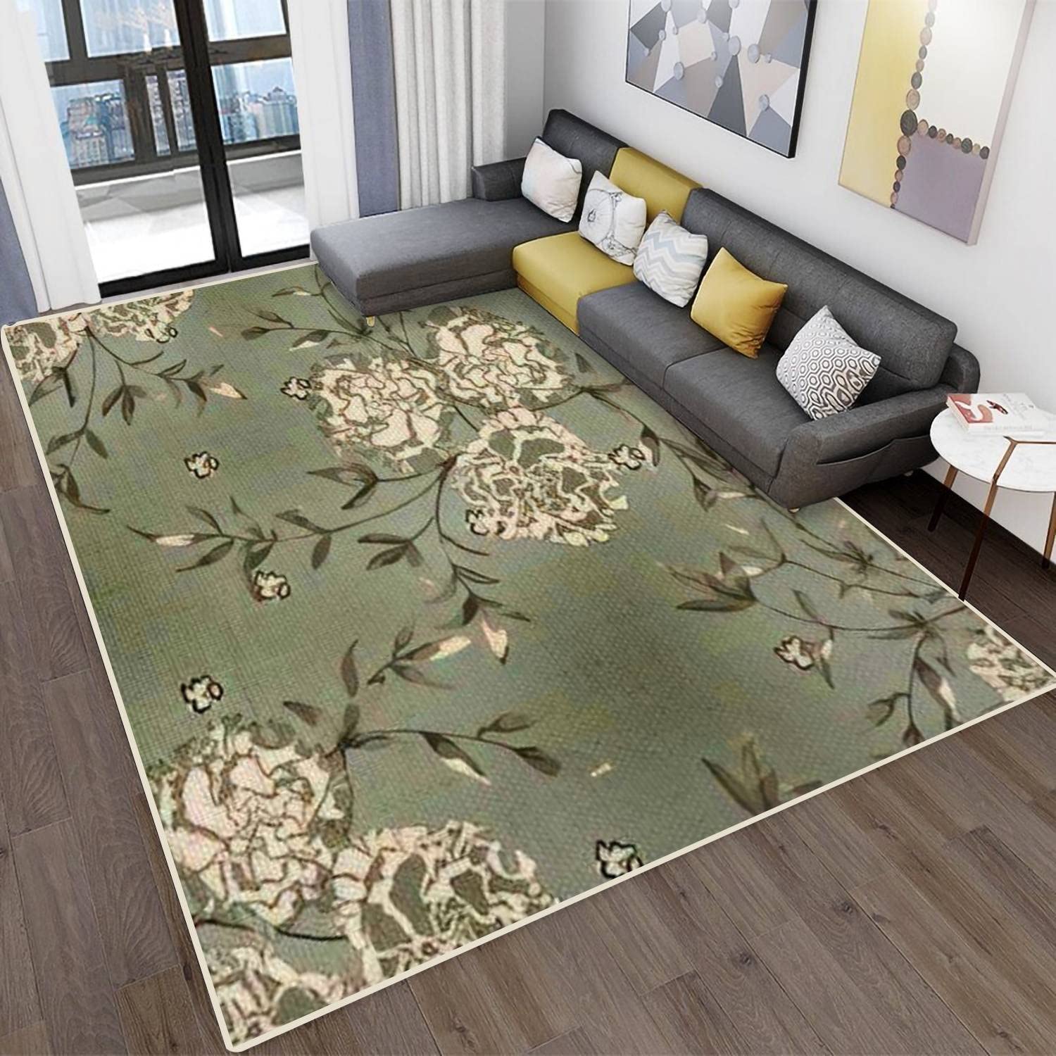 Trendy Floral Area Rugs with Roses and Twigs - Non-Slip, Stain Resistant Modern Carpet for Living Room, Bedroom | Indoor/Outdoor Abstract Mat for Home Decor - Perfect for Cozy Spaces, Home Staging & Pet-Friendly Areas