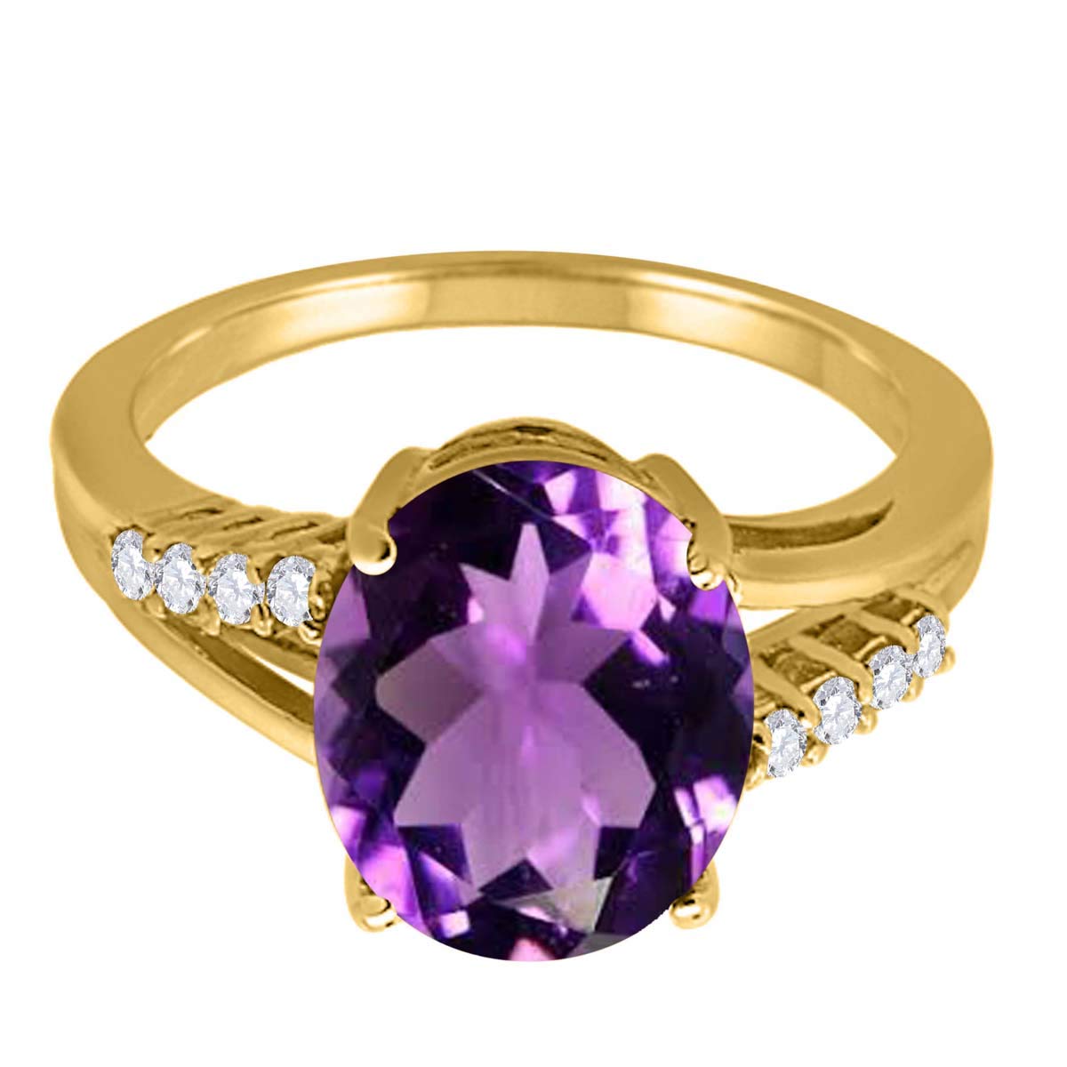 MauliJewels 3.3 Carat Oval Amethyst and Diamond Ring for Women - 10K Yellow Gold Prong Setting | Elegant Jewelry Gift for Anniversary, Engagement & Special Occasions