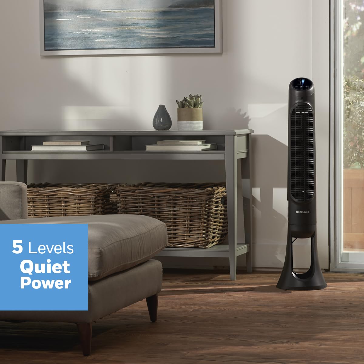 Honeywell QuietSet Tower Fan with 5 Speed Settings - Black | Powerful & Quiet Cooling for Home, Office & Bedroom