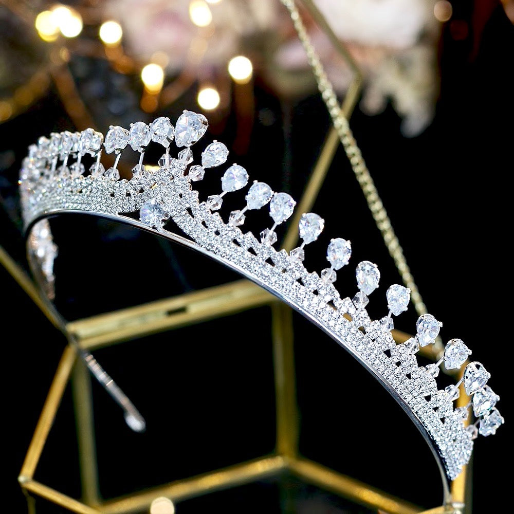 Cher Silver Cubic Zirconia Bridal Tiara - Elegant Wedding Crown for Bride, Princess, Prom & Special Occasions