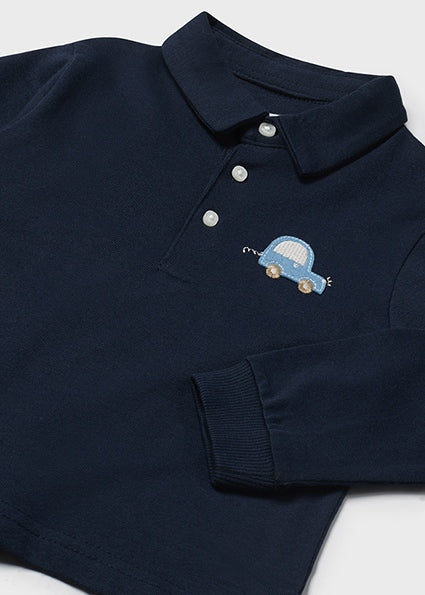 Baby Boys' Navy Blue Applique Long Sleeve Polo Shirt - Comfortable & Stylish for Playdates, School & Family Outings