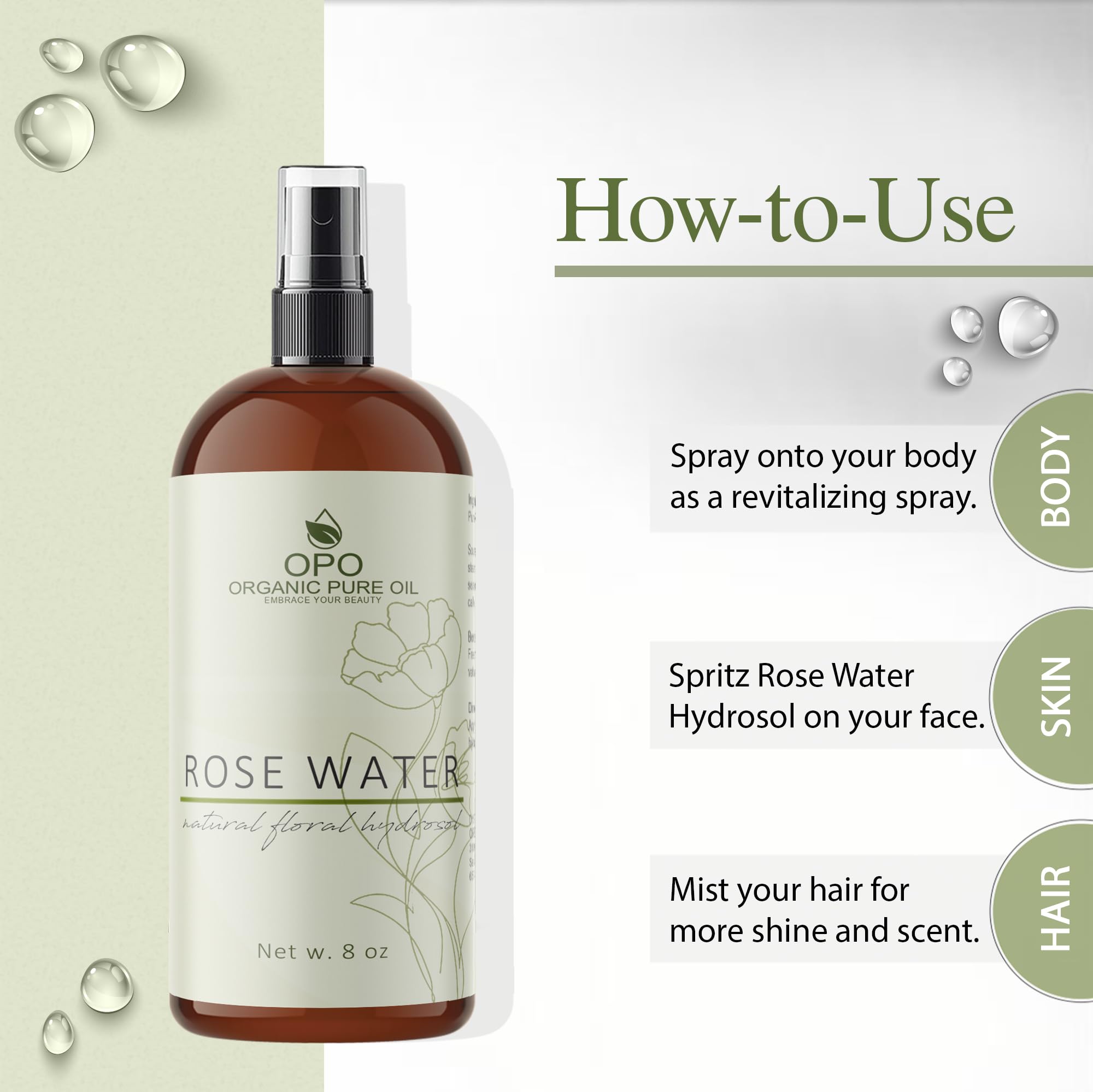 8oz Pure Rose Hydrosol Water - 100% Natural Facial Toner & Hydrating Mist for Skin, Hair Care | Organic Rose Water Spray for Face, Body, Linen, Room Freshener & Aromatherapy | Vegan, Cruelty-Free Skincare & Home Fragrance Solution