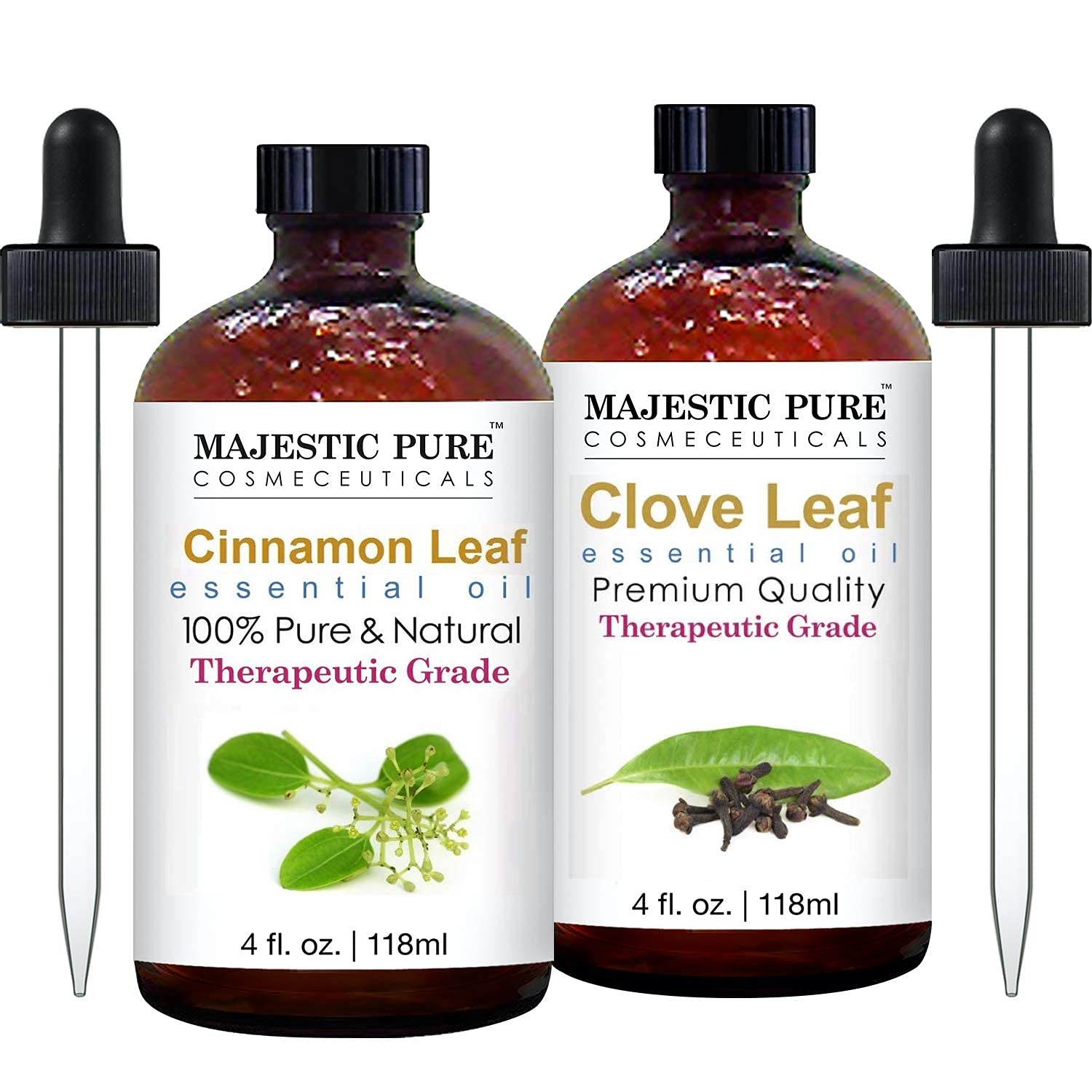 Majestic Pure Clove & Cinnamon Essential Oil Set - 100% Pure Aromatherapy Oils for Diffusers, Massage, Skin Care & Home Cleaning - Relaxation & Natural Cleaning Solution