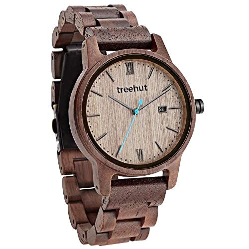 Treehut Men's Ebony Wood Watch - Handcrafted Wooden Strap, Japanese Quartz Movement - Stylish & Eco-Friendly Analog Timepiece for Business, Casual & Outdoor Wear