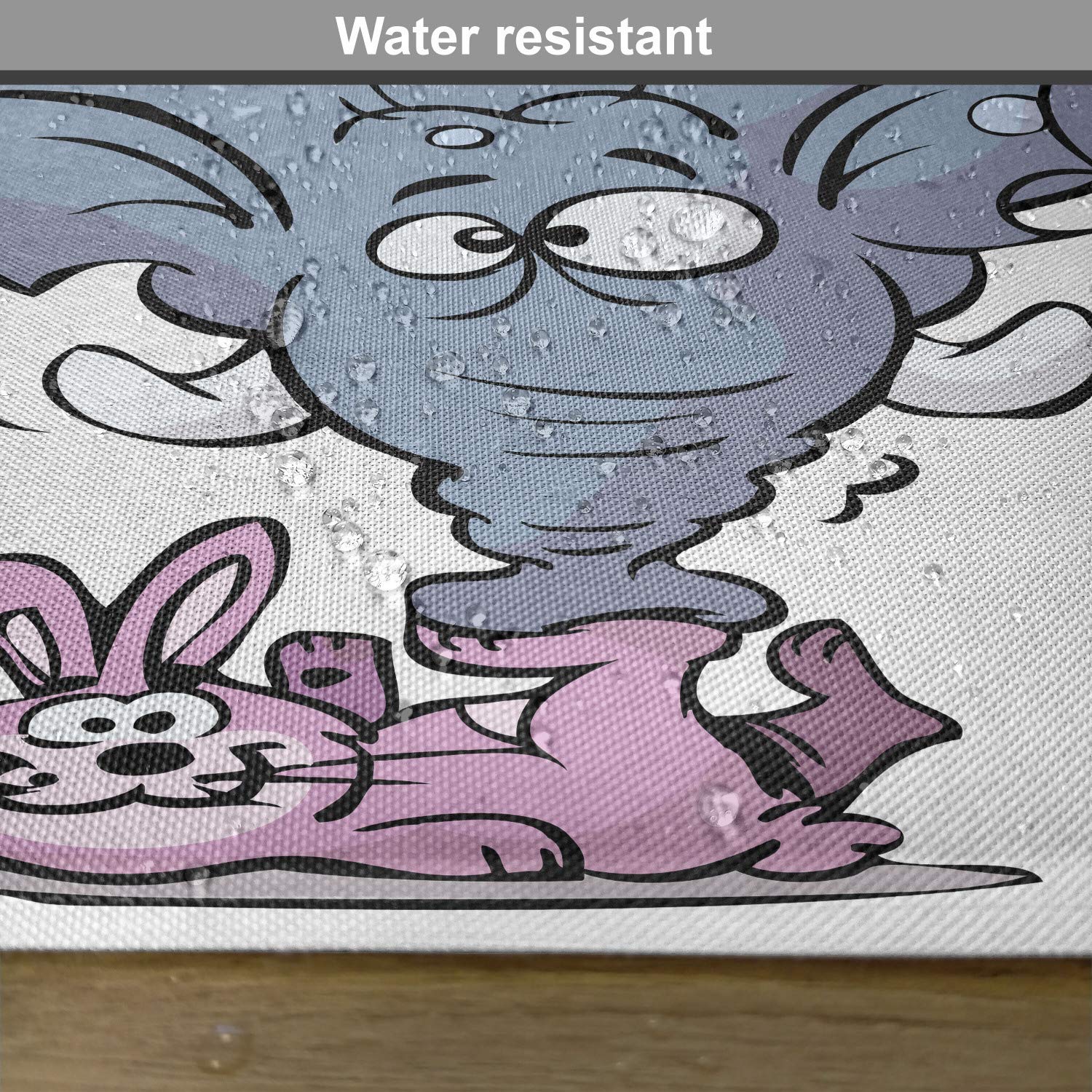 Ambesonne 4-Pack Elephant Place Mats Set - Funny Rabbit Balancing Big Elephant Cartoon Design, Washable Fabric Table Mats for Dining Room & Kitchen Decor in Grey, Pink & White - Perfect for Parties, Circus Themes & Animal Lovers' Home Decor