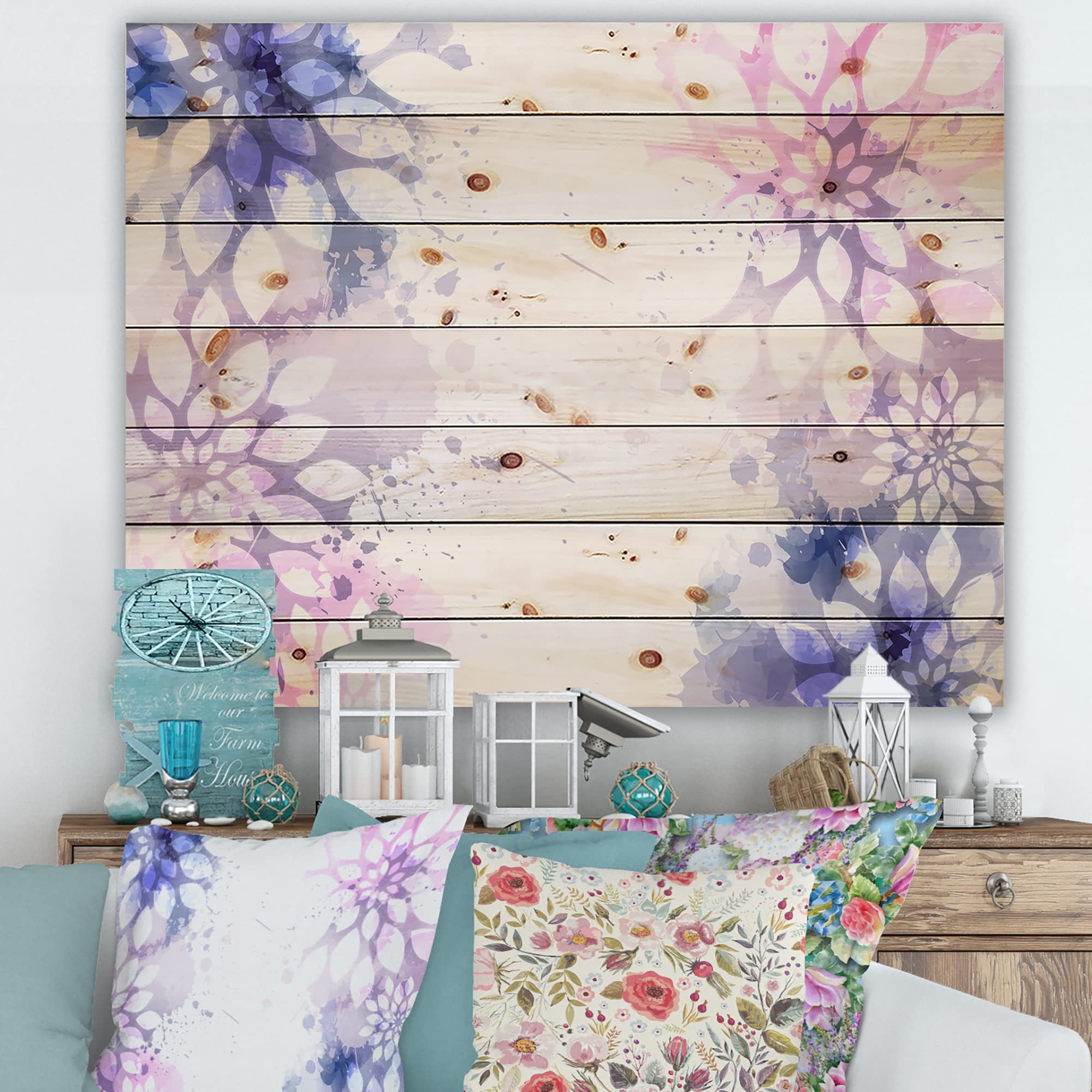 Abstract Wood Wall Art - Purple & Pink Modern Decor for Living Room