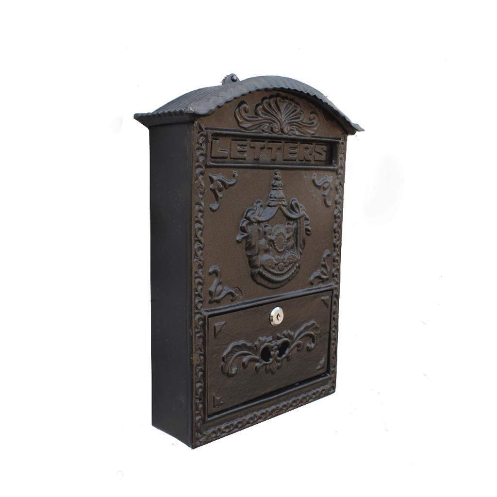 Cast Iron Wall Mounted Letter Box - Waterproof Black Mailbox for European Garden Villa & Home Decoration | Outdoor Use