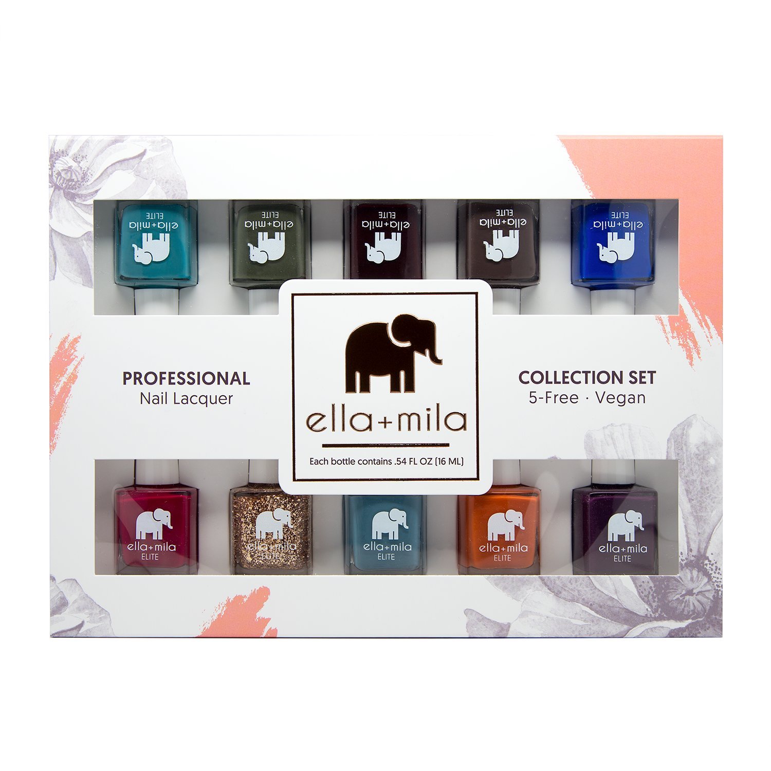 Ella+Mila Professional Nail Polish Set - 10 Pack Quick Dry, Long-Lasting & Chip Resistant Nail Polish Kit (Elite Collection A, 0.45 fl oz each) - Perfect for Salon, Home Manicures & Gift Giving