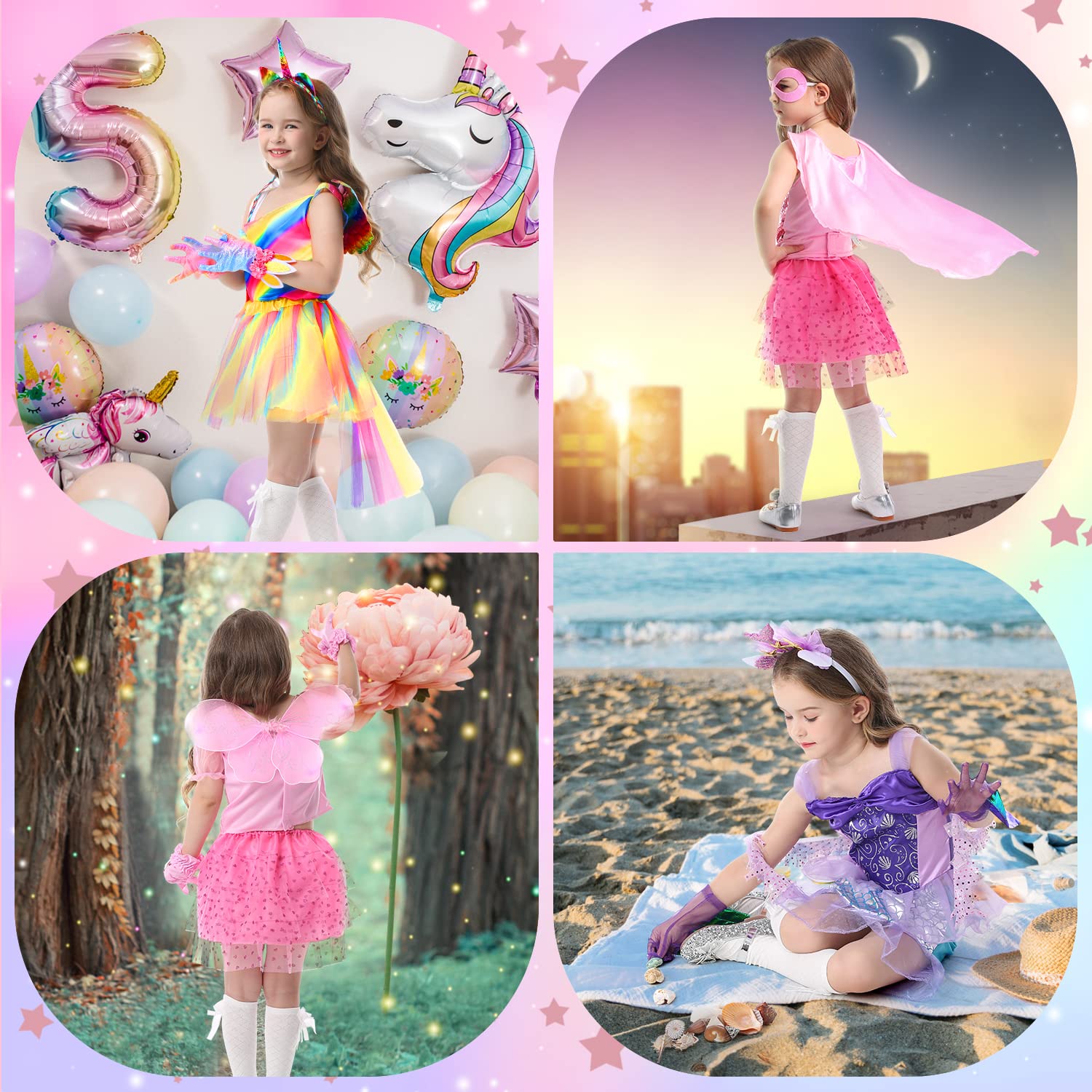 23 Pcs Princess Dress Up Costume Set for Girls - Unicorn, Mermaid & Fairy Costumes for Ages 3-6 | Birthday & Christmas Gift | Pretend Play, Dress Up Party & Role Play Costumes for Kids