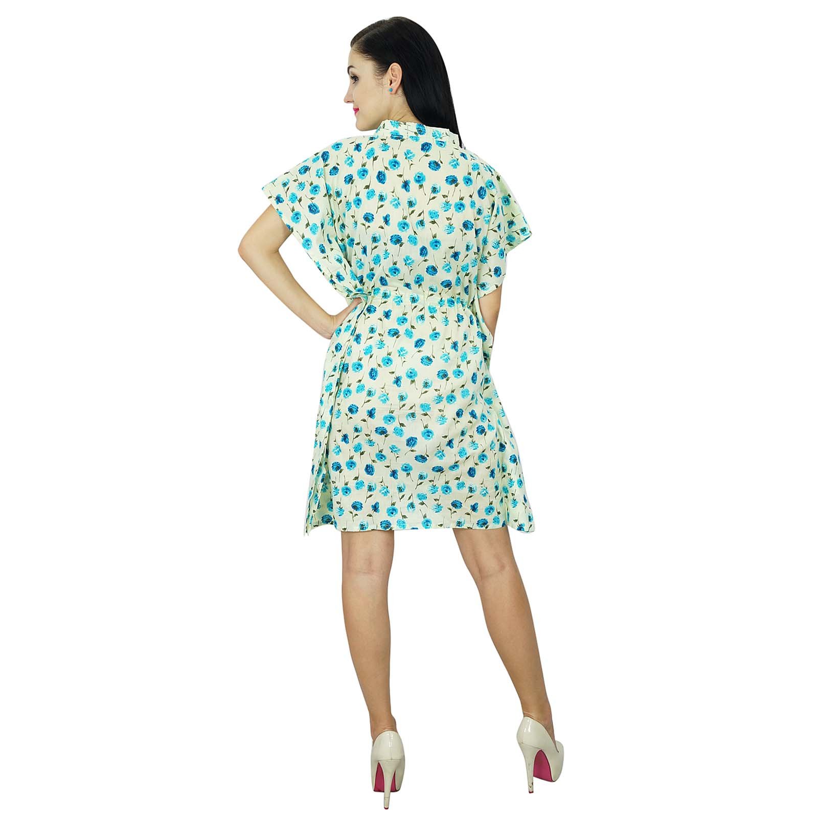 Women's Bimba Printed Mini Beach Kaftan Dress - Short Sleeve Tunic Cover Up for Pool, Vacation & Summer Outfits | Lightweight Swimwear for Beach, Resort & Tropical Getaways