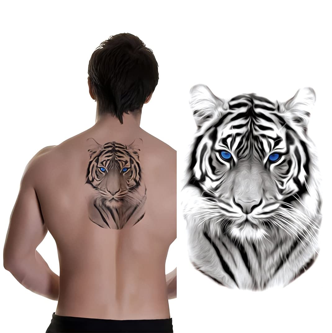 Waterproof Temporary Tattoos - Stunning Tiger with Blue Eyes Design - Long Lasting Body Art for Men & Women - Perfect for Parties, Festivals and Special Occasions