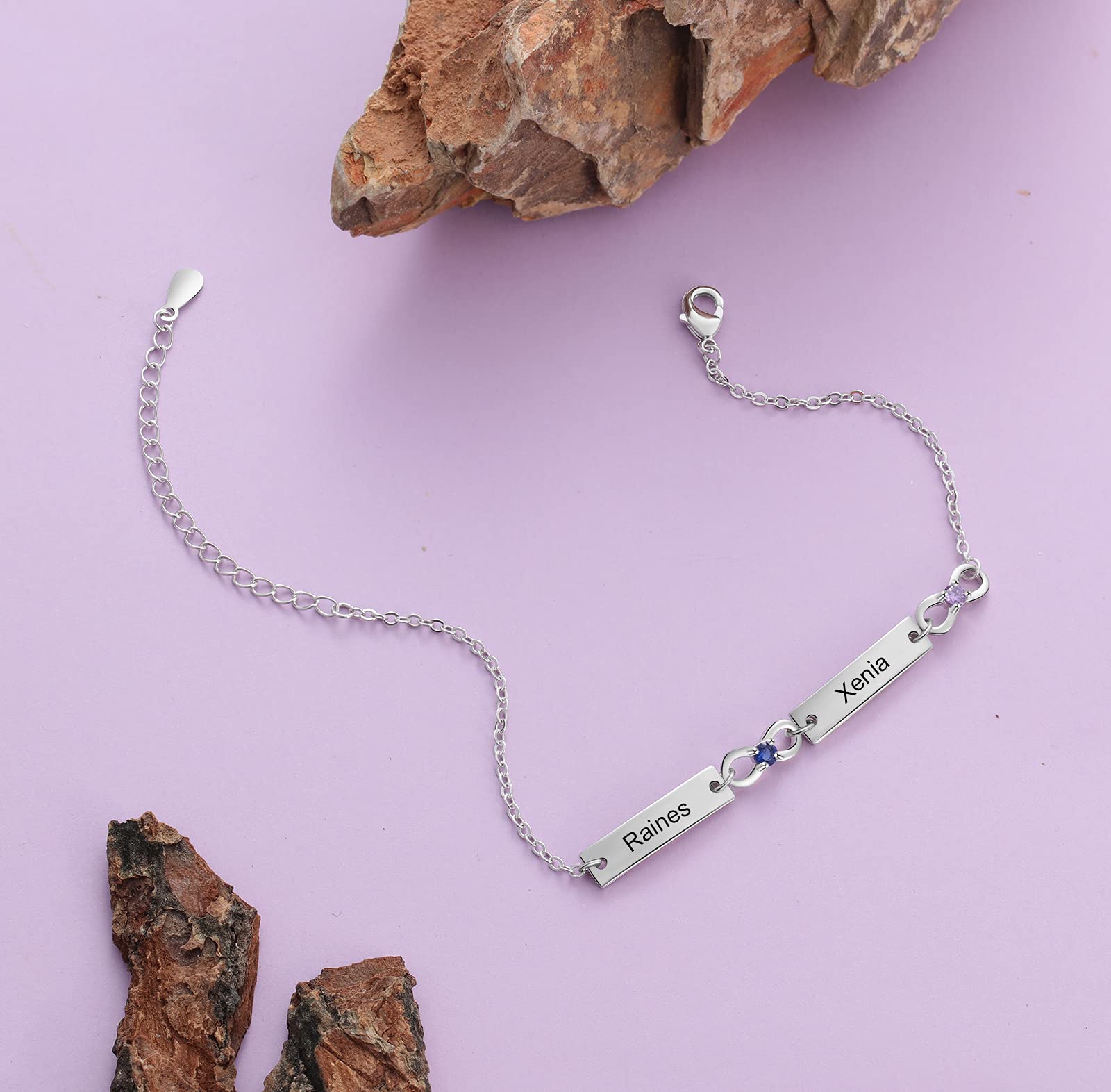 Personalized Birthstone Bracelets for Women - Custom Name Infinity Bangle with Adjustable Chain - Meaningful Gift for Mom, Grandma & Loved Ones (2 Names) - Perfect for Mother's Day, Anniversary & Special Occasions