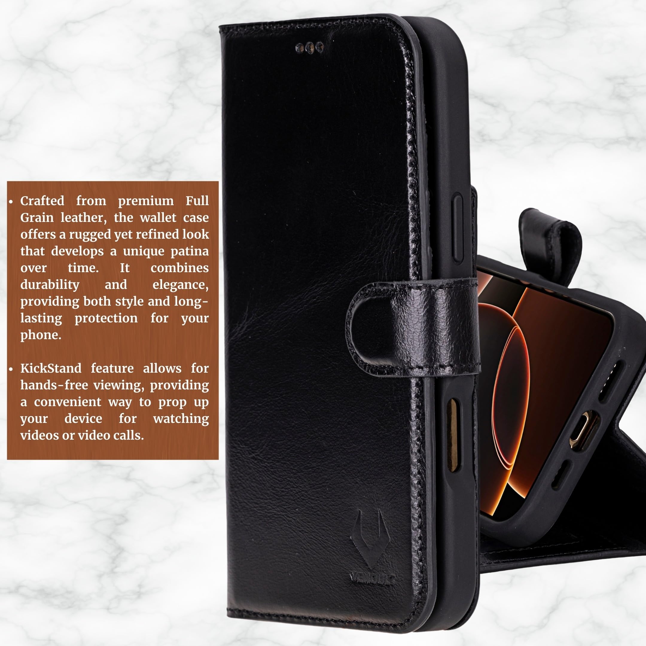 Premium Genuine Leather Wallet Case for iPhone 16 Pro 6.3