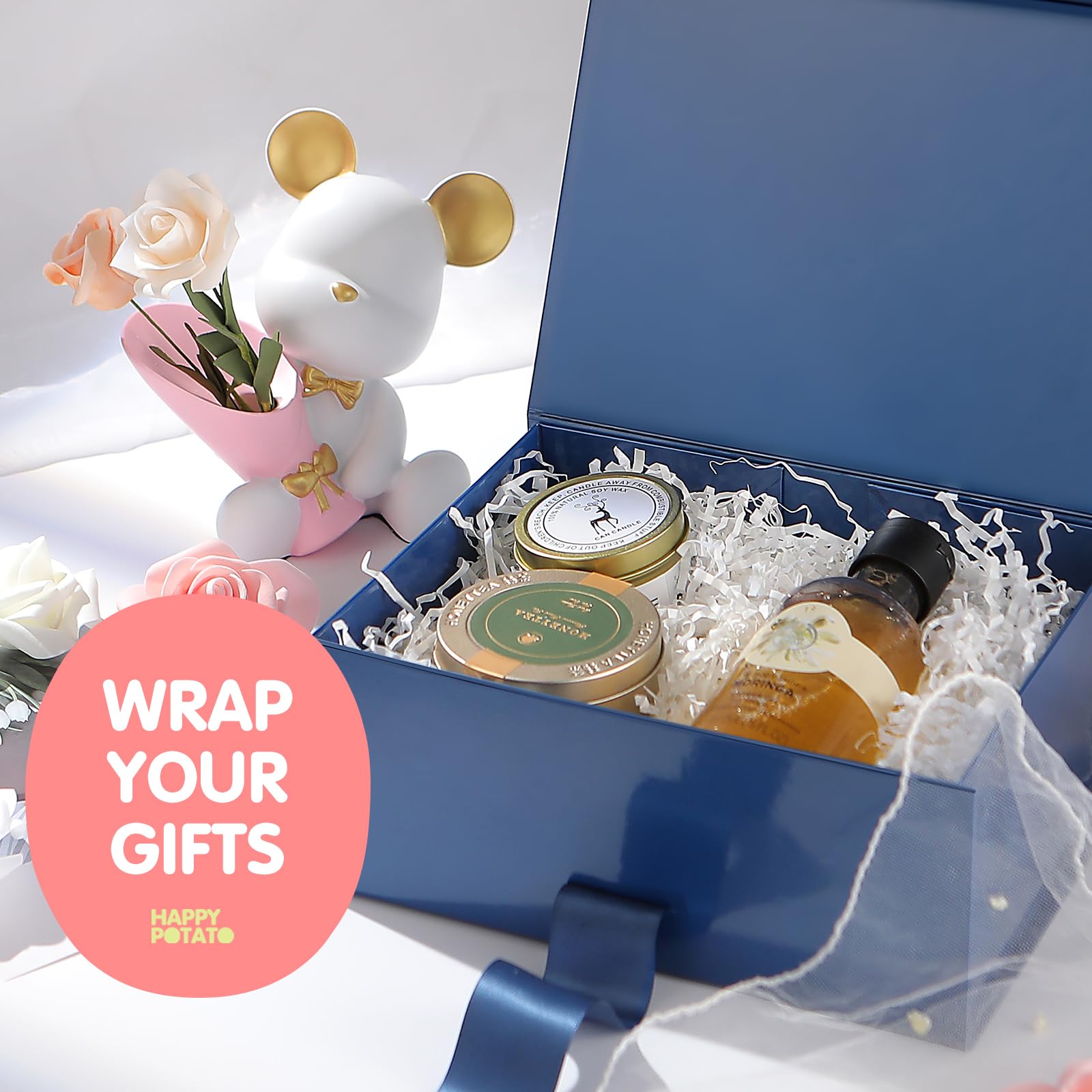 Premium Blue Magnetic Gift Box with Lid - 9x6.5x3.8 Inches Glossy Finish - Perfect for Groomsman Proposals, Wedding Favors, Birthday & Anniversary Presents - Elegant Ribbon Decorated Present Box for Special Occasions
