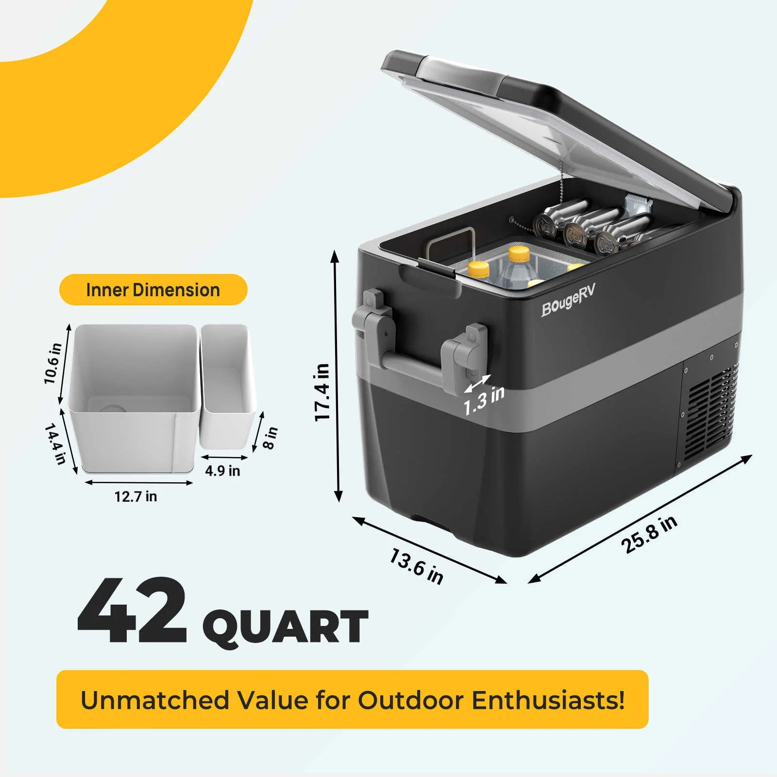 BougeRV 12V 42 Quart (40L) Portable Car Refrigerator Freezer for Camping, Road Trips & Outdoor Adventures - Compact Fridge for Food, Drinks & Medical Supplies