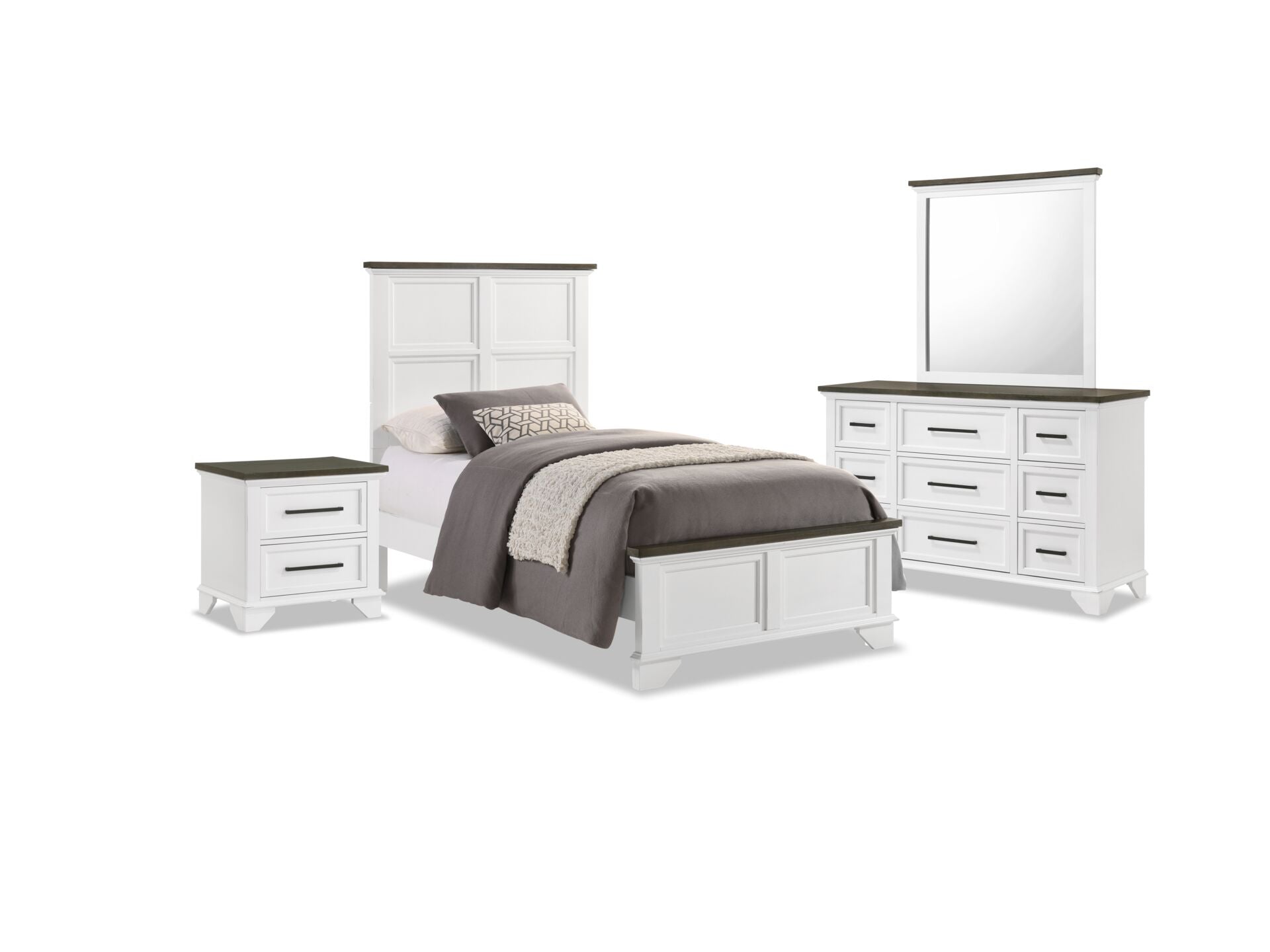 Abigail 6-Piece Twin Bedroom Set in White & Grey - Perfect for Kids' Rooms, Guest Bedrooms & Small Spaces