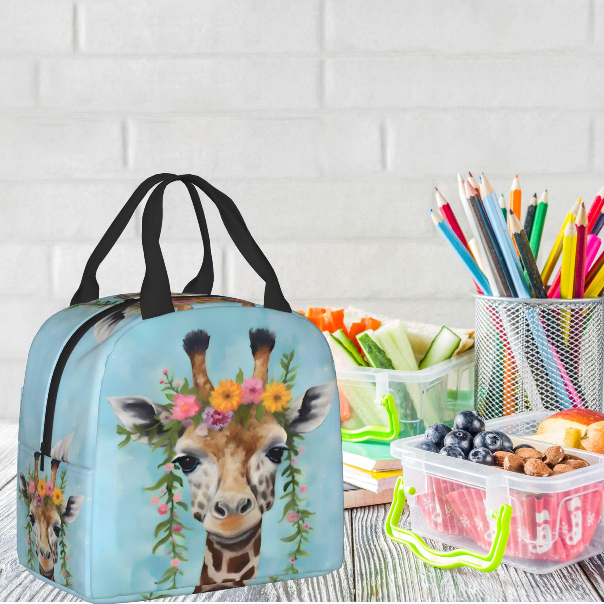Insulated Giraffe Wreath Lunch Box for Kids - Reusable Thermal Lunch Bag for Boys & Girls, Perfect for School, Camping, Hiking, Picnic, Beach & Travel - Ideal for Keeping Food Fresh On-the-Go