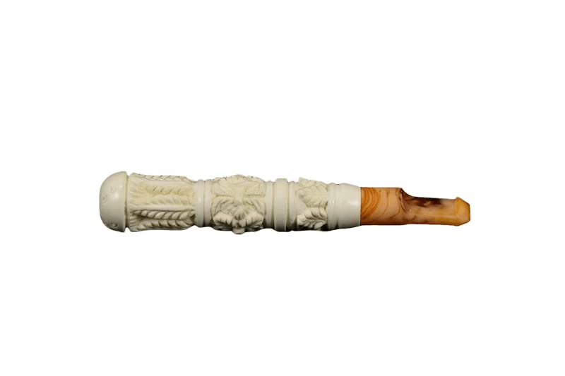 Hand Carved Meerschaum Cigarette Holder - Premium Turkish Block Meerschaum - Handmade Smoking Pipe for Cigar & Cigarette Lovers - Perfect Gift for Collectors & Tobacco Enthusiasts