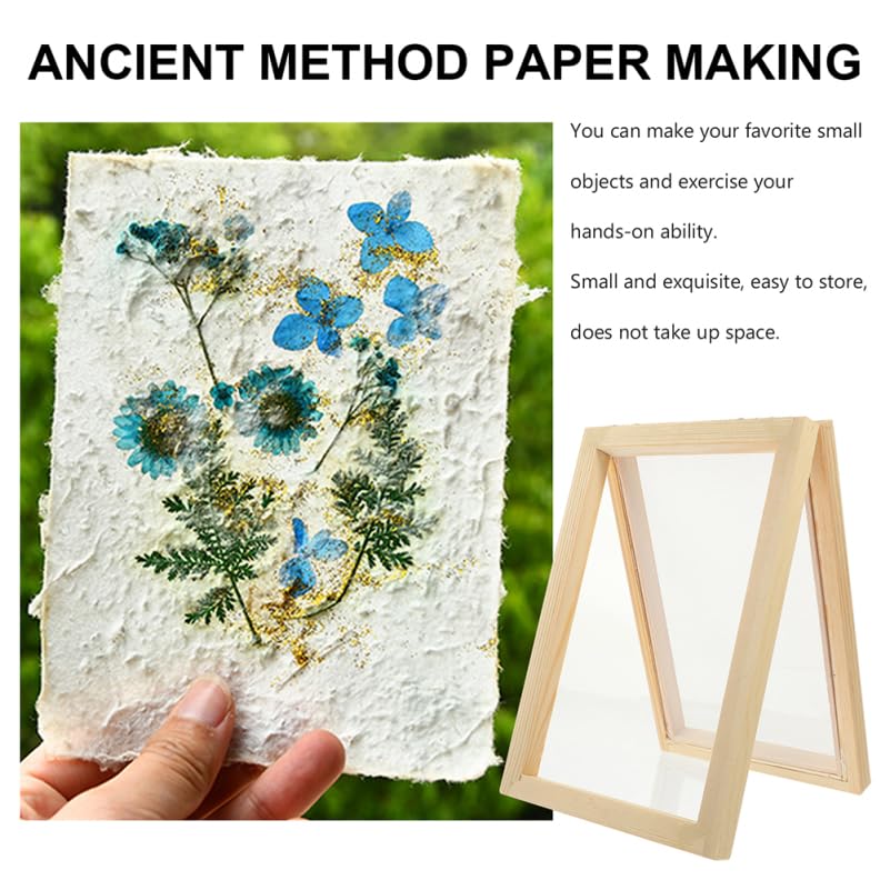 CORHAD Classic Wooden Frame Paper Making Kit - 2pcs DIY Handmade Paper Screen Printing Frames with Mould & Deckle - Perfect for Handcrafted Paper, Dried Flower Art, Scrapbooking & Home Decor - Natural Wood & Silk Screen