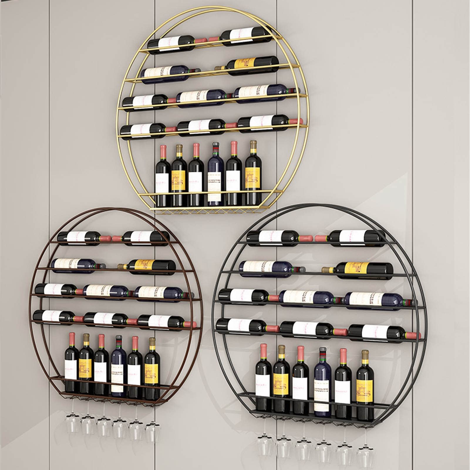 Black & Brown Wall-Mounted Wine Bottle Rack with Stemware Holder - Wrought Iron Wine Storage Shelf for Kitchen, Bar & Home Decor | Perfect for Dining Room, Wine Cellar & Entertaining Areas