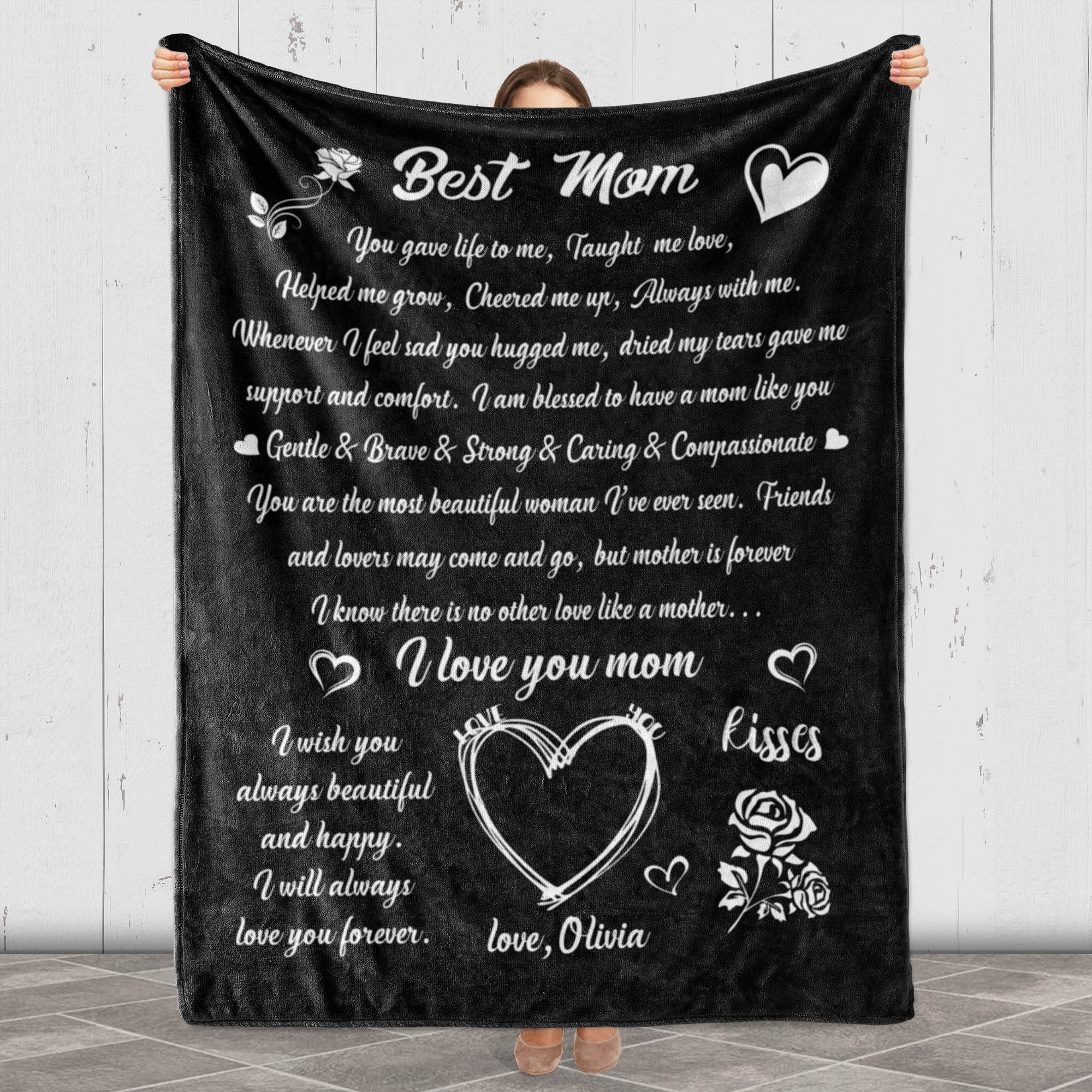 Personalized Mom Blanket - Custom Name Fleece or Sherpa Throw - Best Mother's Day, Birthday & Christmas Gift from Daughter/Son - USA Made Cozy Blanket for Cuddling, Home Decor & Special Occasions
