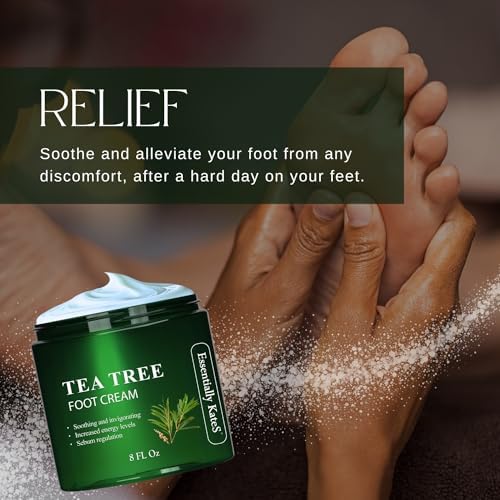 Tea Tree Oil Foot Cream 8 Fl Oz - Natural Remedy for Athlete's Foot, Toenail Fungus, Ringworm & Jock Itch - Soothes Itchy Skin, Eliminates Foot Odor & Heals Cracked Heels - Perfect for Daily Foot Care & Post-Workout Relief