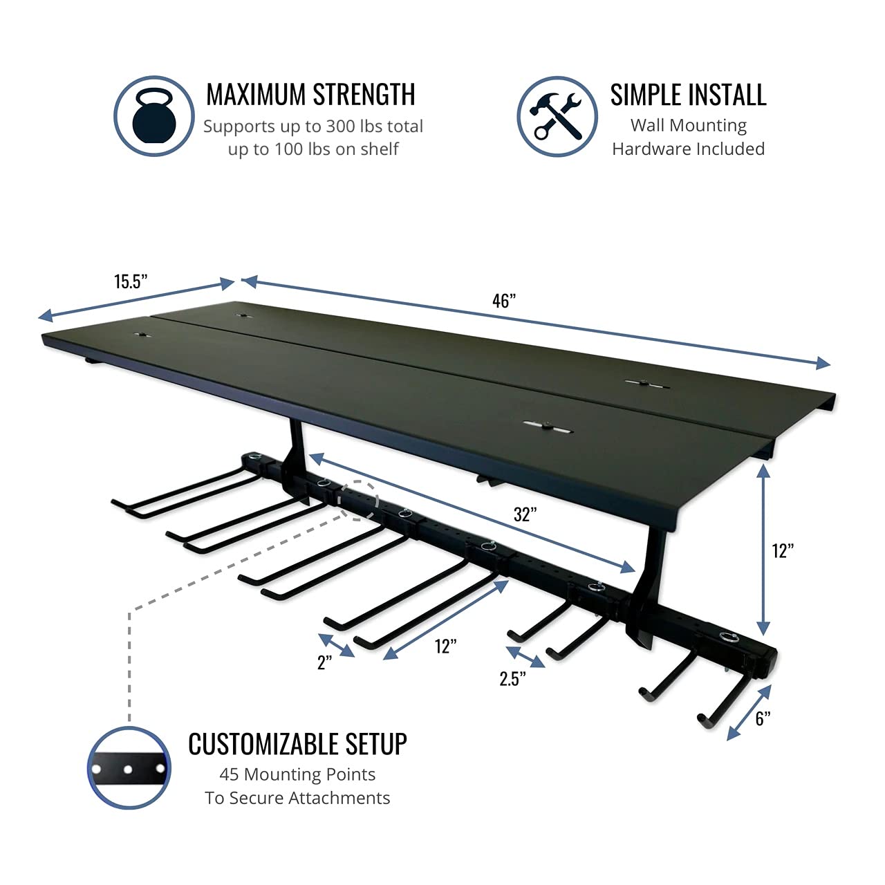 StoreYourBoard Heavy Duty Wall Mounted Storage Rack - 300 lbs Capacity Adjustable Garage Organizer with Hanging Hooks - Perfect for Skateboards, Bikes, Surfboards & Sports Equipment Storage