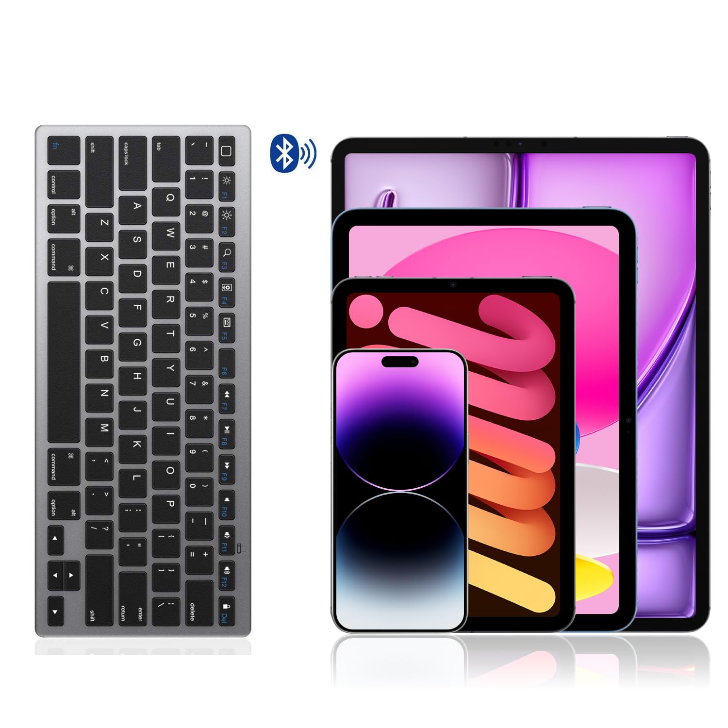 OMOTON Bluetooth Keyboard for iPad 10th Gen, iPad 10.2 (9th/8th/7th Gen), iPad Pro 13/12.9/11 inch, iPad Air 13/11 inch (5th/4th Gen), iPad Mini - Slim Wireless Keyboard with Bluetooth 5.1 - Compatible with iOS & Android Devices - Perfect for Home, Office & Travel (Grey)