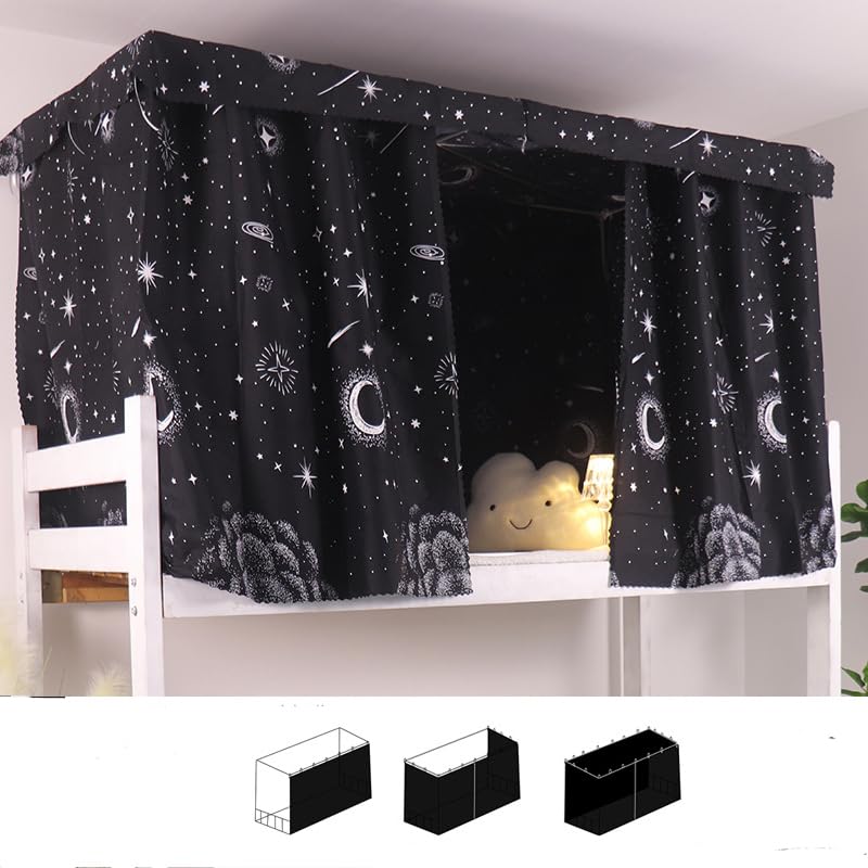 HAOZAIKEJI Blackout Bunk Bed Curtains for College Dorm - Milky Way & Moon Design, Dustproof Loft Bed Canopy with Privacy Shade - Perfect for Bottom Bunk, Dorm Room Decor & Sleep Privacy (Set of 2) | Ideal for Student Dorms, Apartment Lofts & Kids' Bedrooms